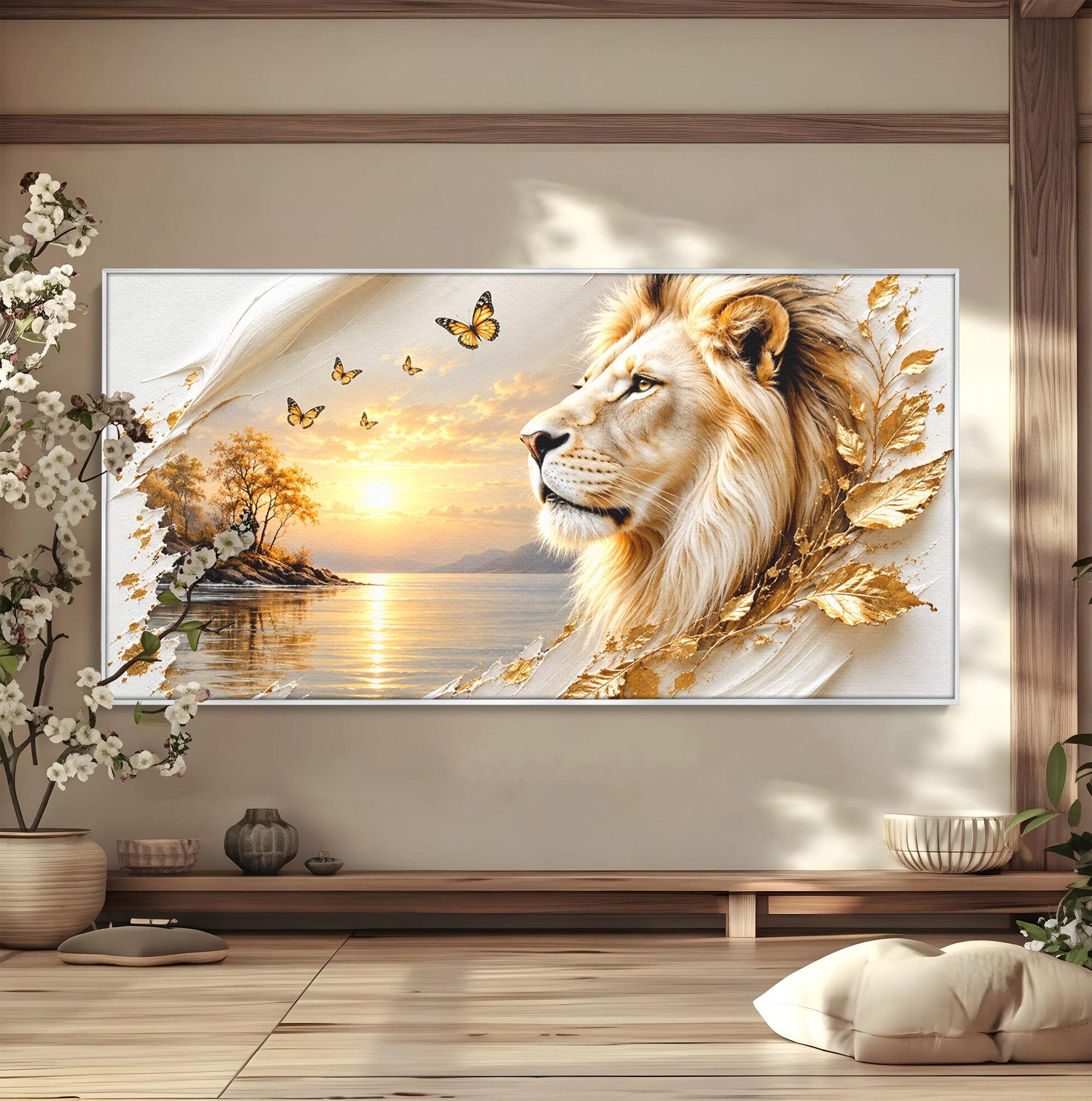 Tablou Canvas Premium LuxCanva® U1187, Leul Regal, Apus, Natura, Peisaj, Animale, Leu, Dormitor, Culori Vibrante