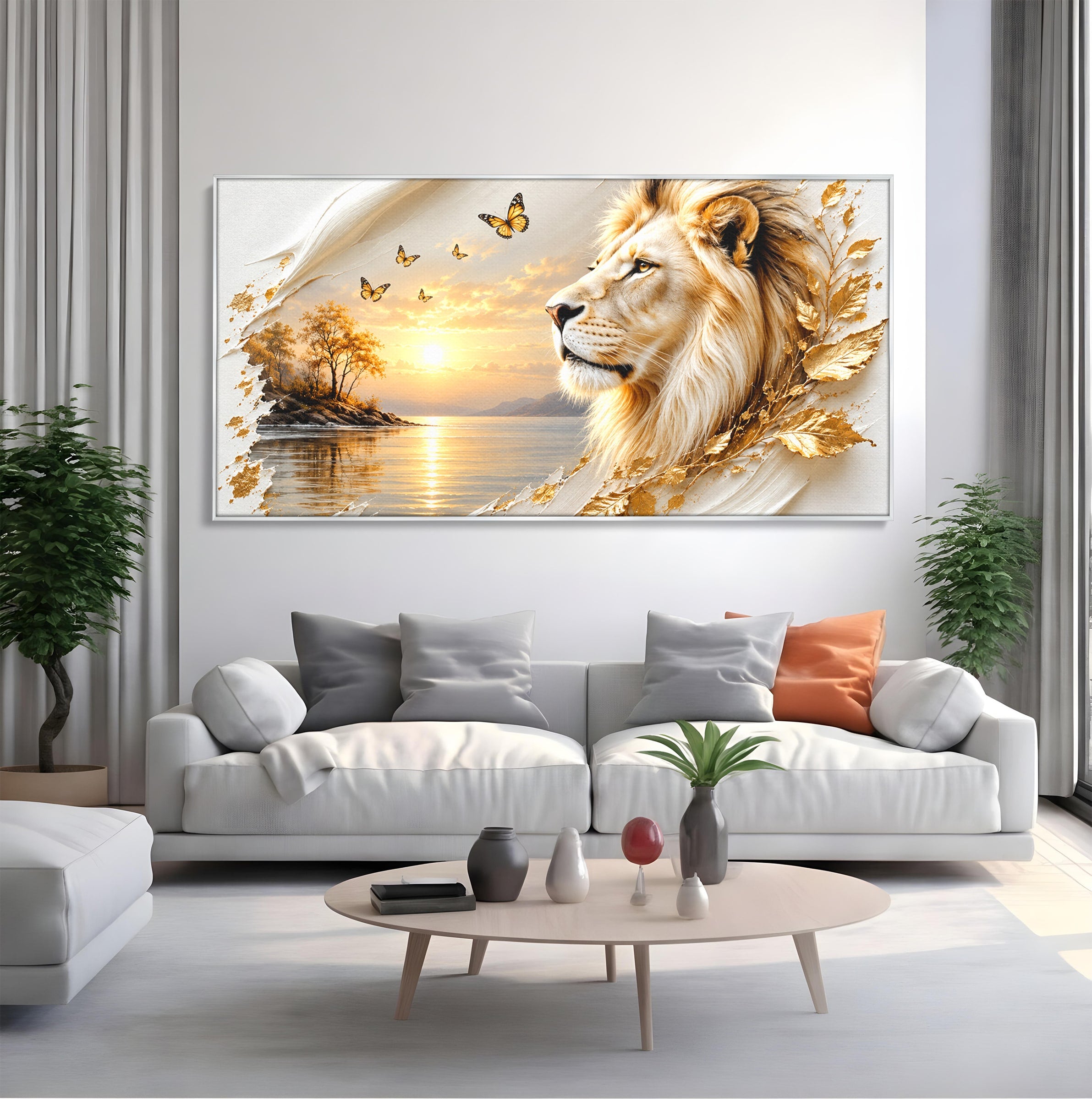 Tablou Canvas Premium LuxCanva® U1187, Leul Regal, Apus, Natura, Peisaj, Animale, Leu, Dormitor, Culori Vibrante