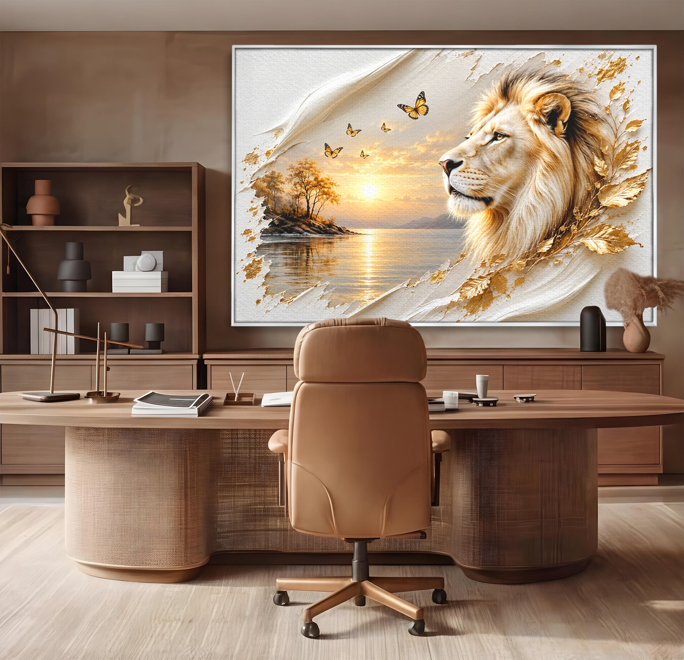 Tablou Canvas Premium LuxCanva® U1187, Leul Regal, Apus, Natura, Peisaj, Animale, Leu, Dormitor, Culori Vibrante