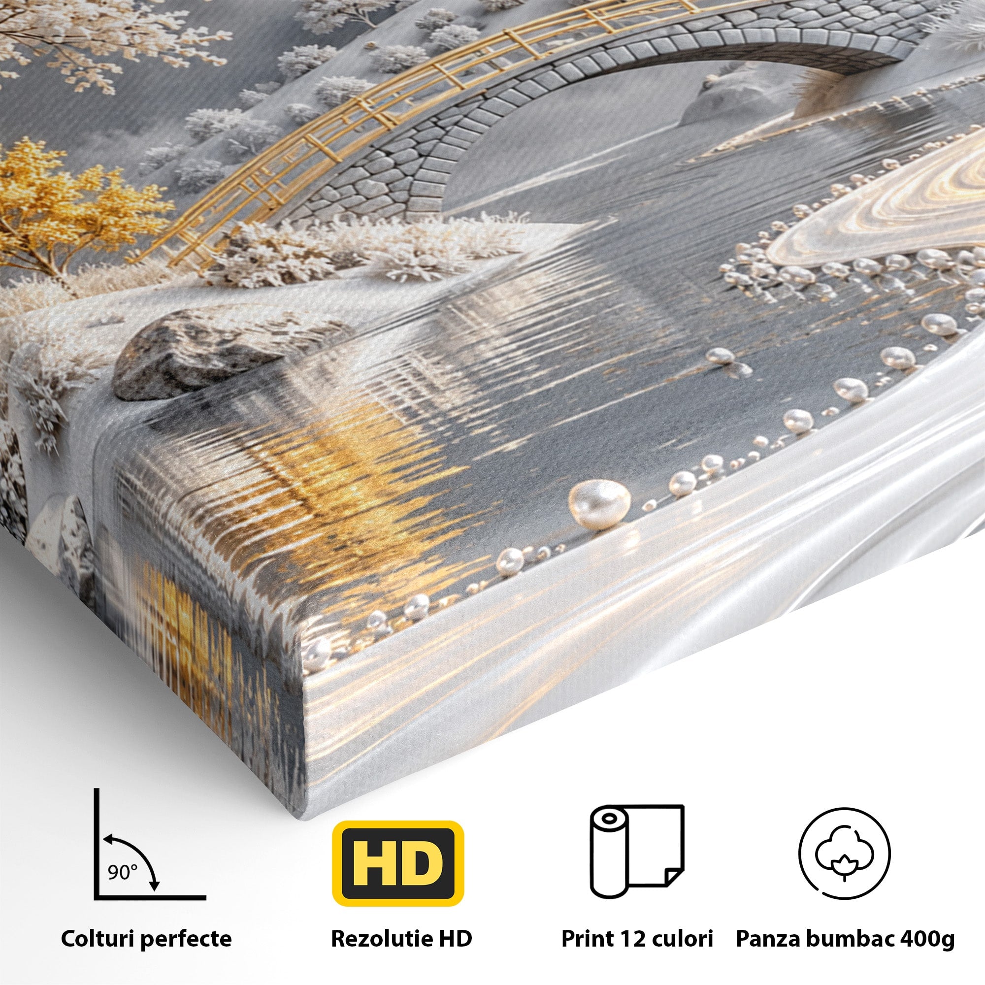 Tablou Canvas Premium LuxCanva® U1188, Peisaj Feeric Lunar, Pod, Arbori, Fantezie, Luna, Peisaj, Living, Dormitor, Culori Vibrante