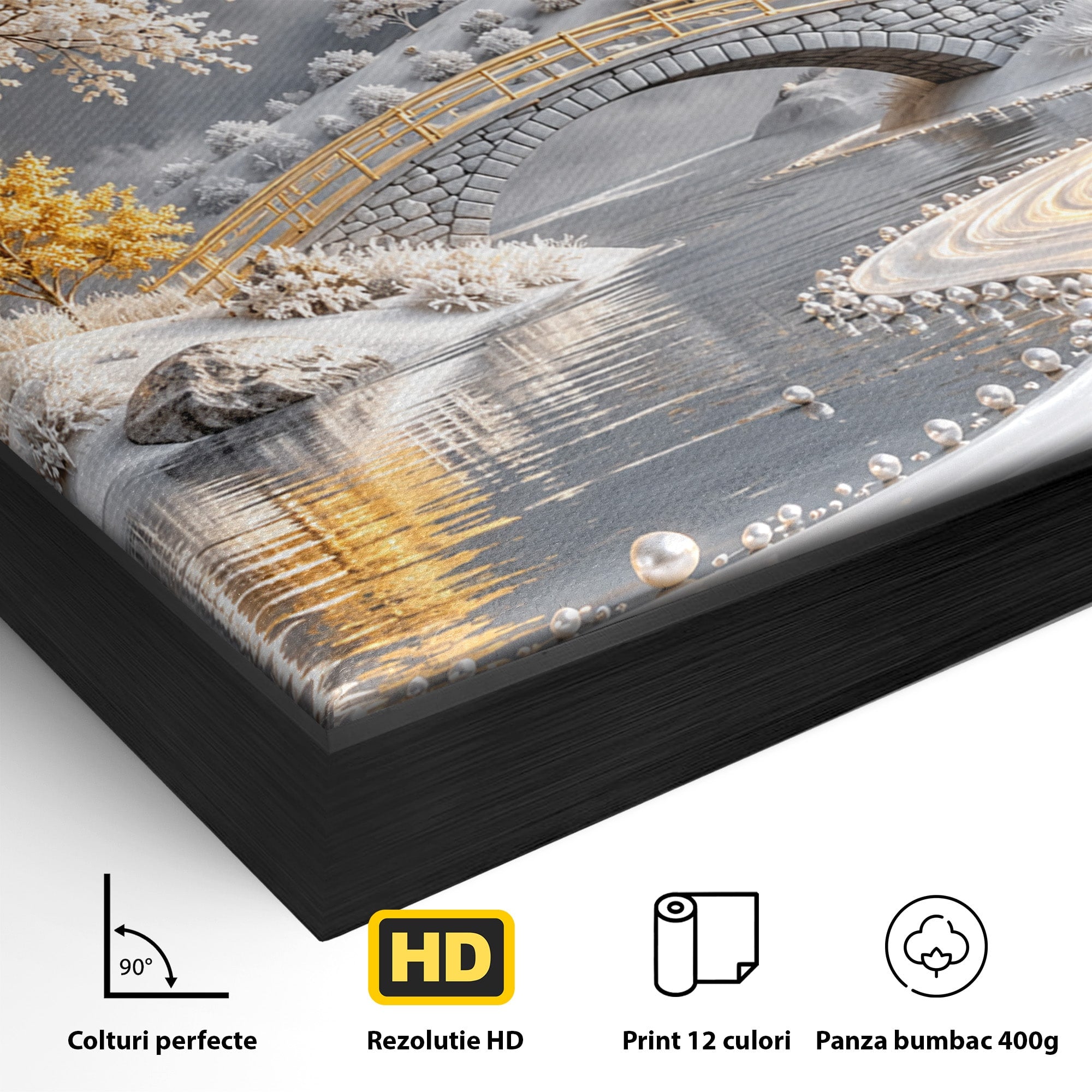 Tablou Canvas Premium LuxCanva® U1188, Peisaj Feeric Lunar, Pod, Arbori, Fantezie, Luna, Peisaj, Living, Dormitor, Culori Vibrante