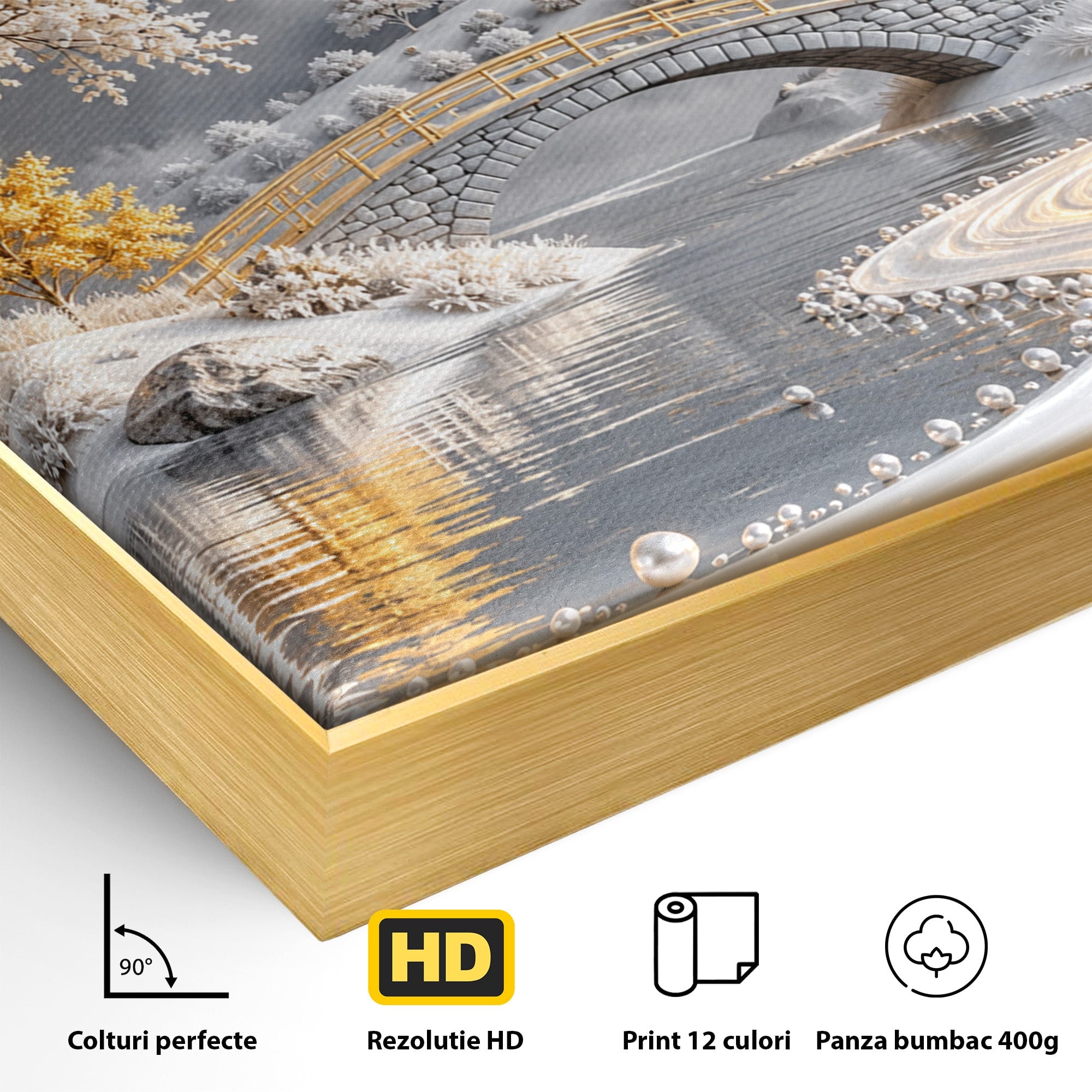 Tablou Canvas Premium LuxCanva® U1188, Peisaj Feeric Lunar, Pod, Arbori, Fantezie, Luna, Peisaj, Living, Dormitor, Culori Vibrante