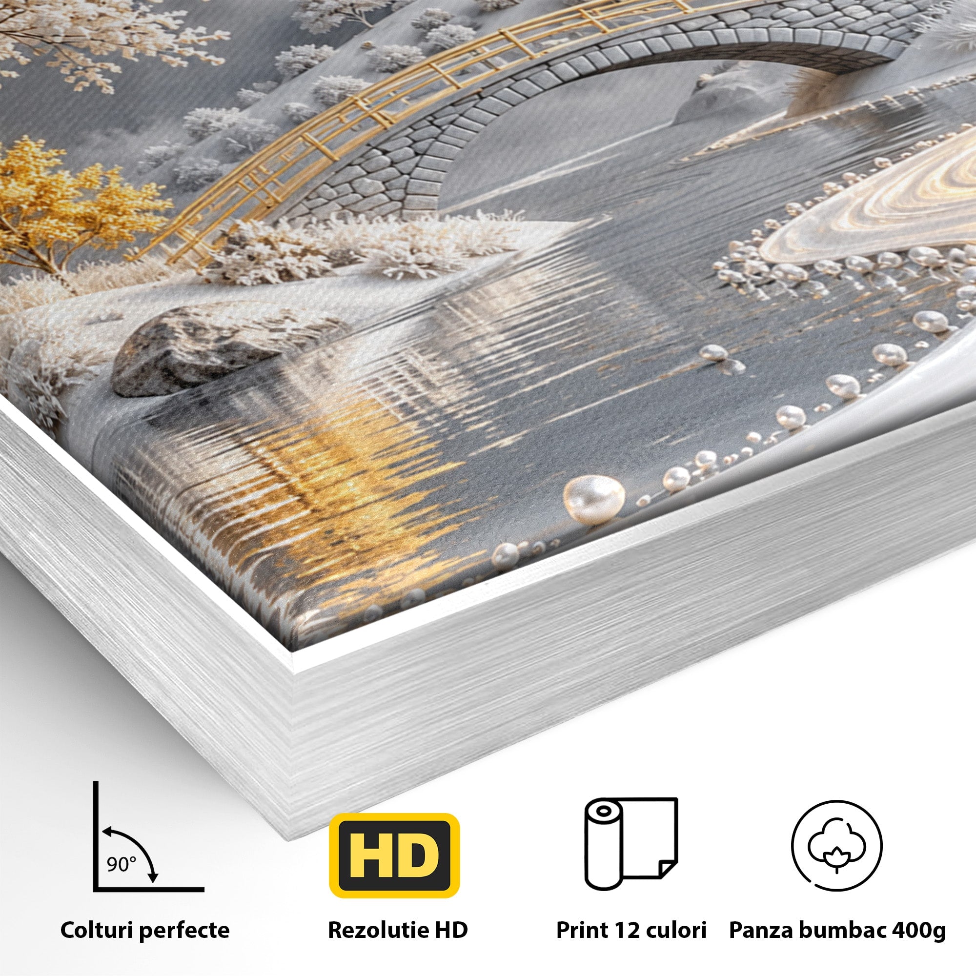 Tablou Canvas Premium LuxCanva® U1188, Peisaj Feeric Lunar, Pod, Arbori, Fantezie, Luna, Peisaj, Living, Dormitor, Culori Vibrante