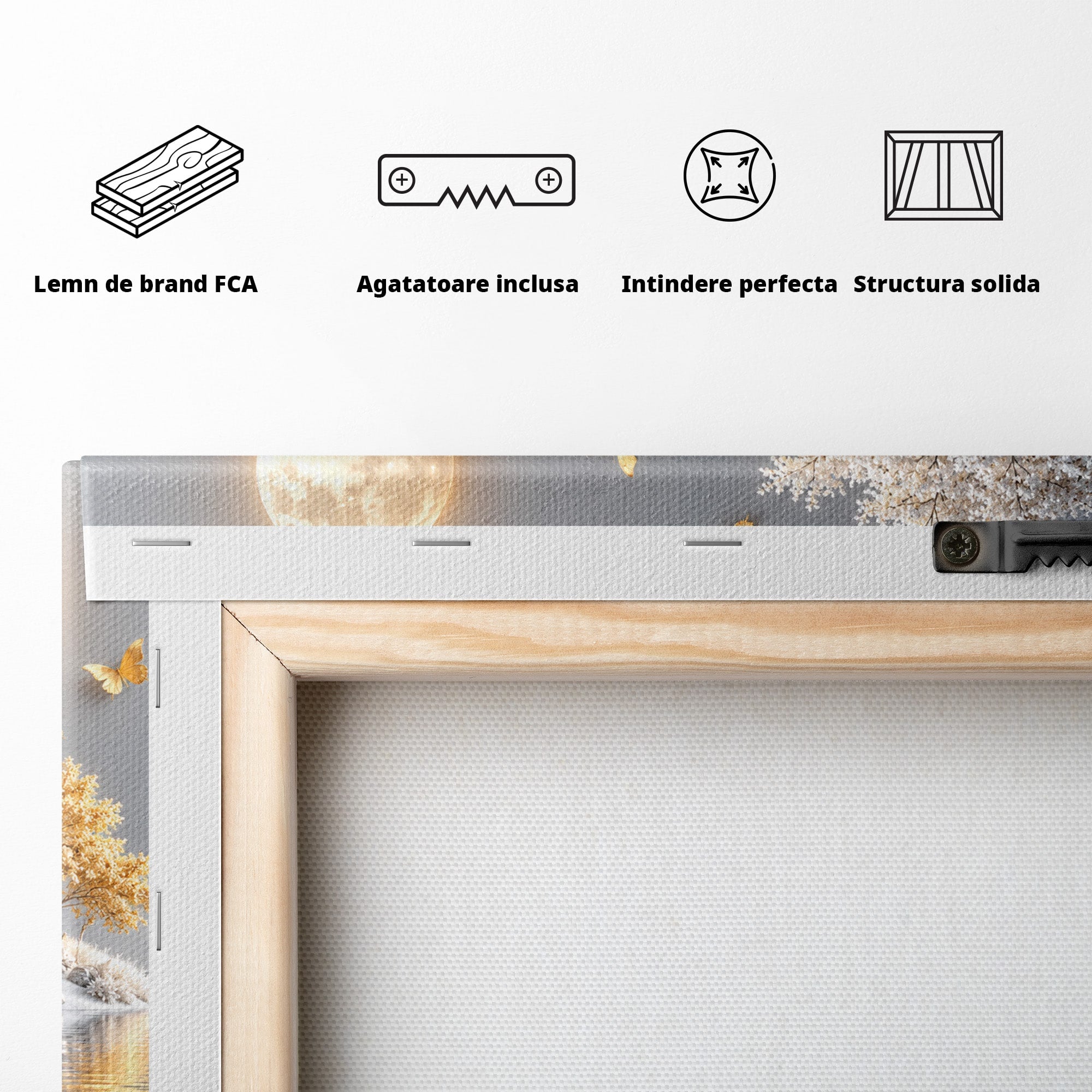 Tablou Canvas Premium LuxCanva® U1188, Peisaj Feeric Lunar, Pod, Arbori, Fantezie, Luna, Peisaj, Living, Dormitor, Culori Vibrante
