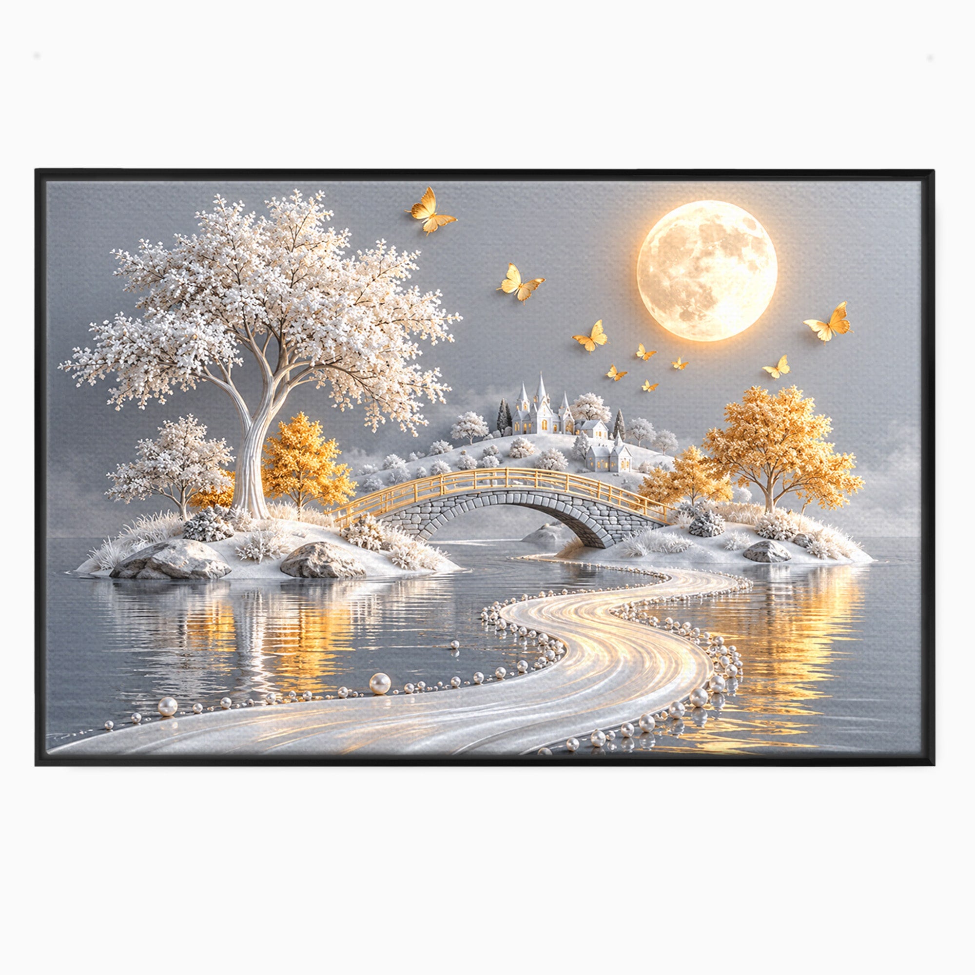 Tablou Canvas Premium LuxCanva® U1188, Peisaj Feeric Lunar, Pod, Arbori, Fantezie, Luna, Peisaj, Living, Dormitor, Culori Vibrante