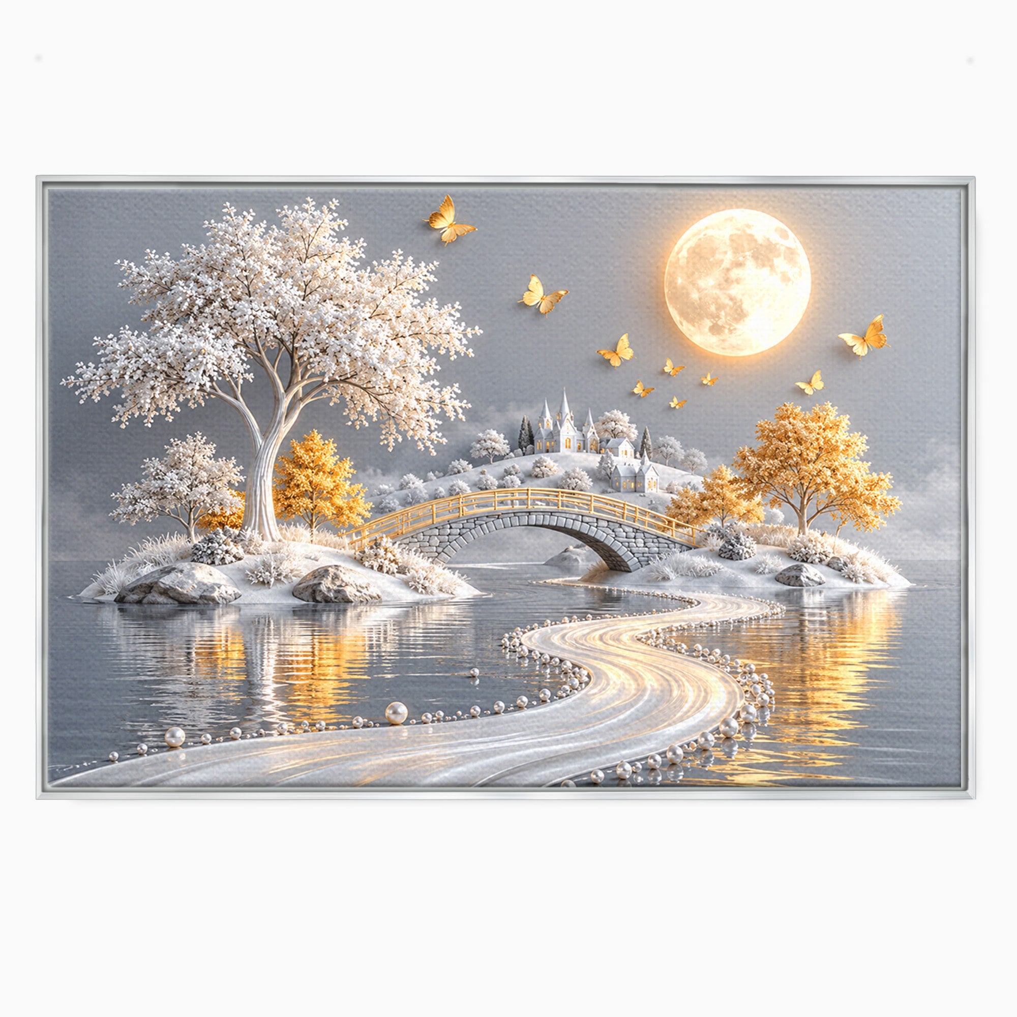 Tablou Canvas Premium LuxCanva® U1188, Peisaj Feeric Lunar, Pod, Arbori, Fantezie, Luna, Peisaj, Living, Dormitor, Culori Vibrante