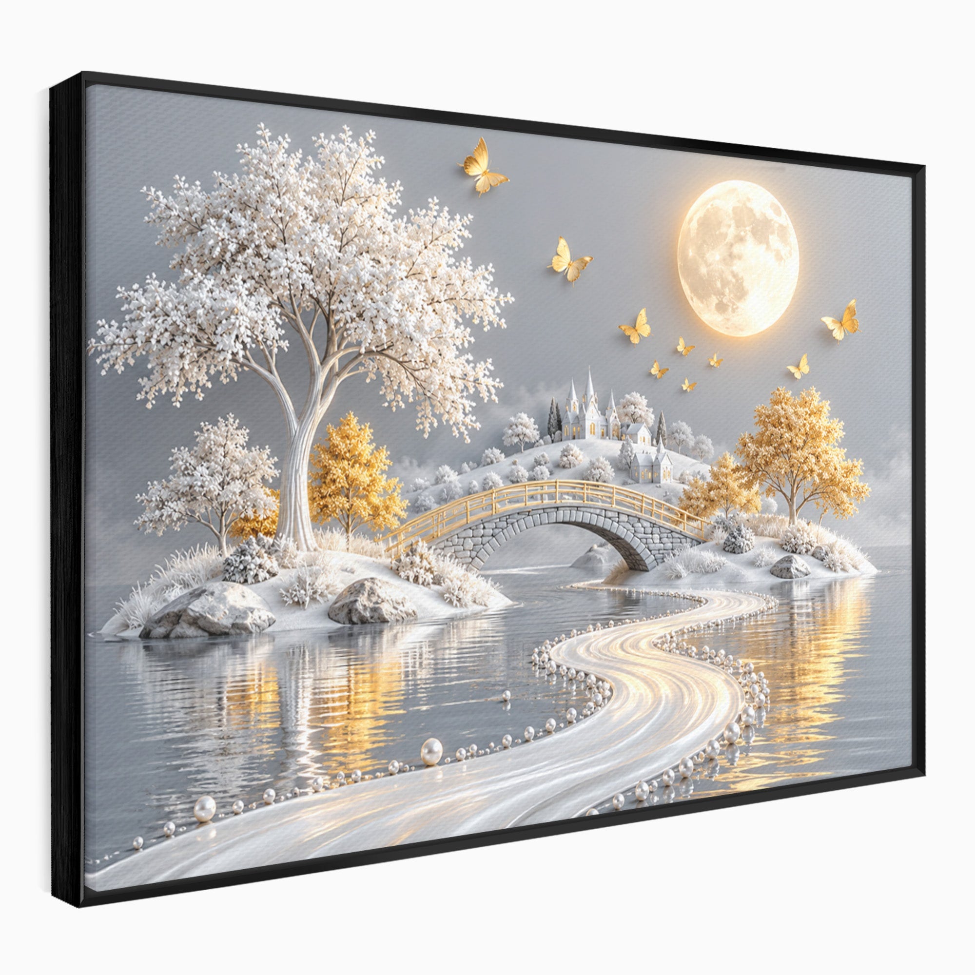 Tablou Canvas Premium LuxCanva® U1188, Peisaj Feeric Lunar, Pod, Arbori, Fantezie, Luna, Peisaj, Living, Dormitor, Culori Vibrante
