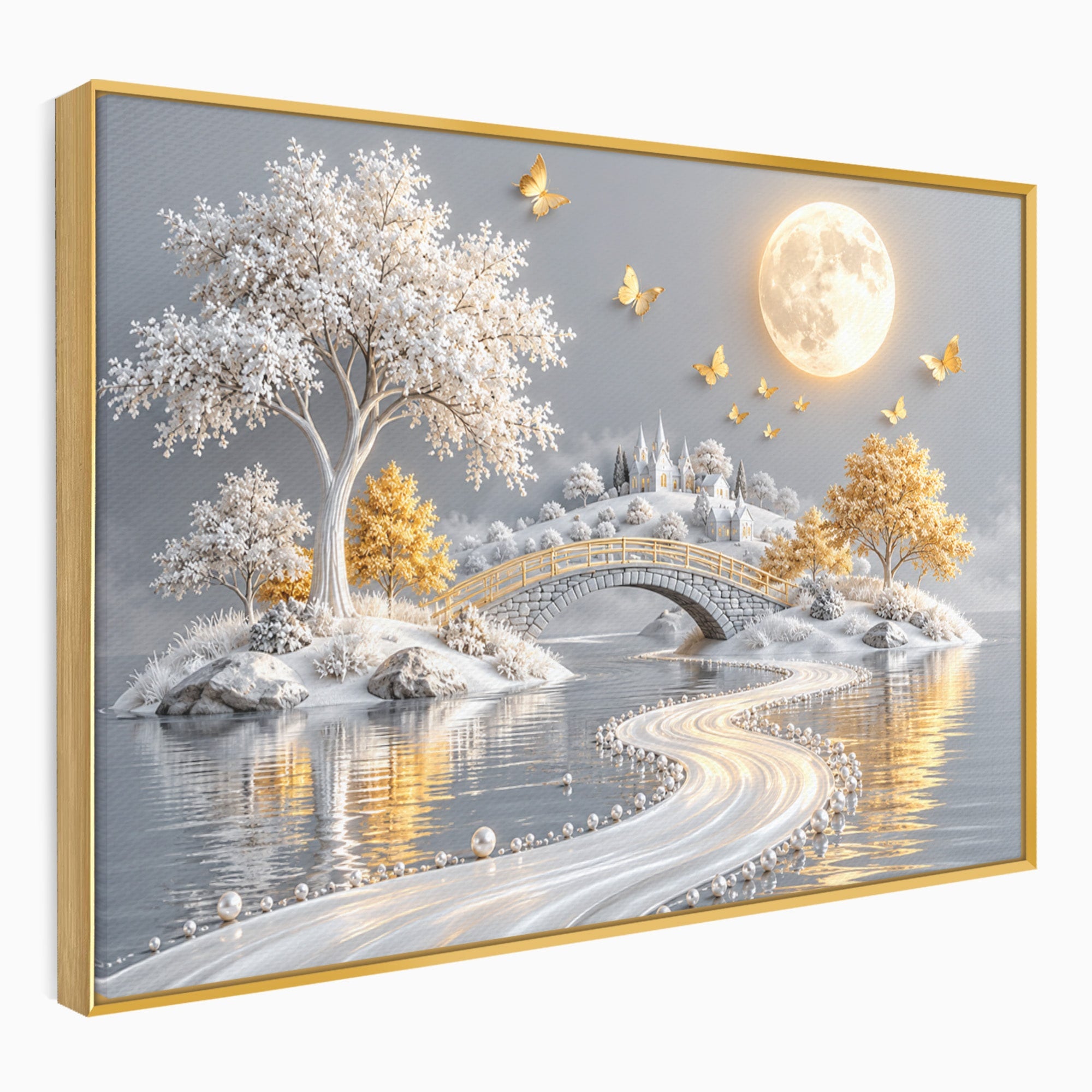 Tablou Canvas Premium LuxCanva® U1188, Peisaj Feeric Lunar, Pod, Arbori, Fantezie, Luna, Peisaj, Living, Dormitor, Culori Vibrante
