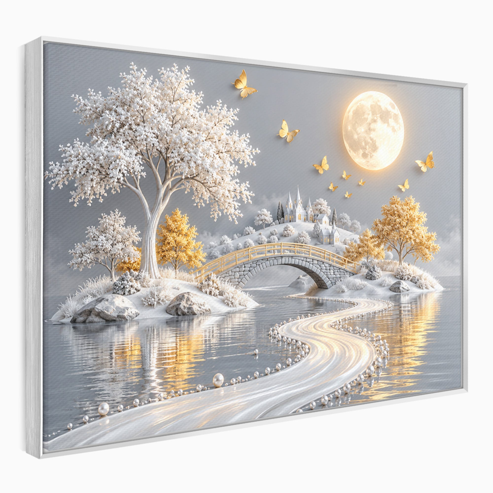 Tablou Canvas Premium LuxCanva® U1188, Peisaj Feeric Lunar, Pod, Arbori, Fantezie, Luna, Peisaj, Living, Dormitor, Culori Vibrante