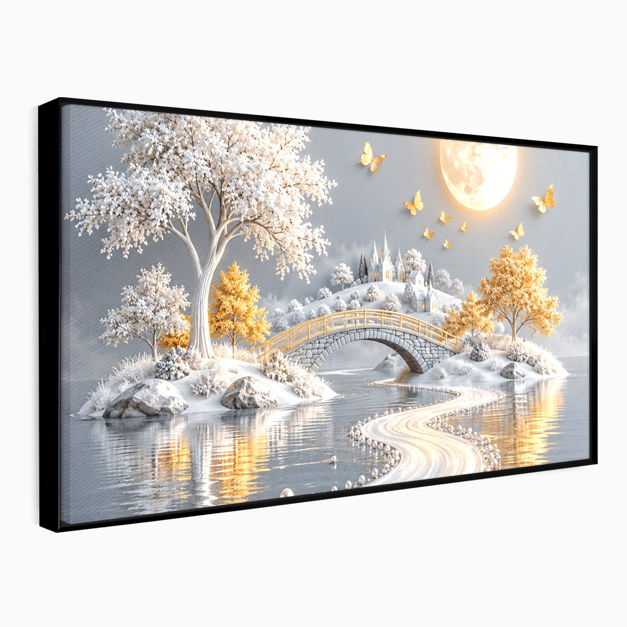 Tablou Canvas Premium LuxCanva® U1188, Peisaj Feeric Lunar, Pod, Arbori, Fantezie, Luna, Peisaj, Living, Dormitor, Culori Vibrante