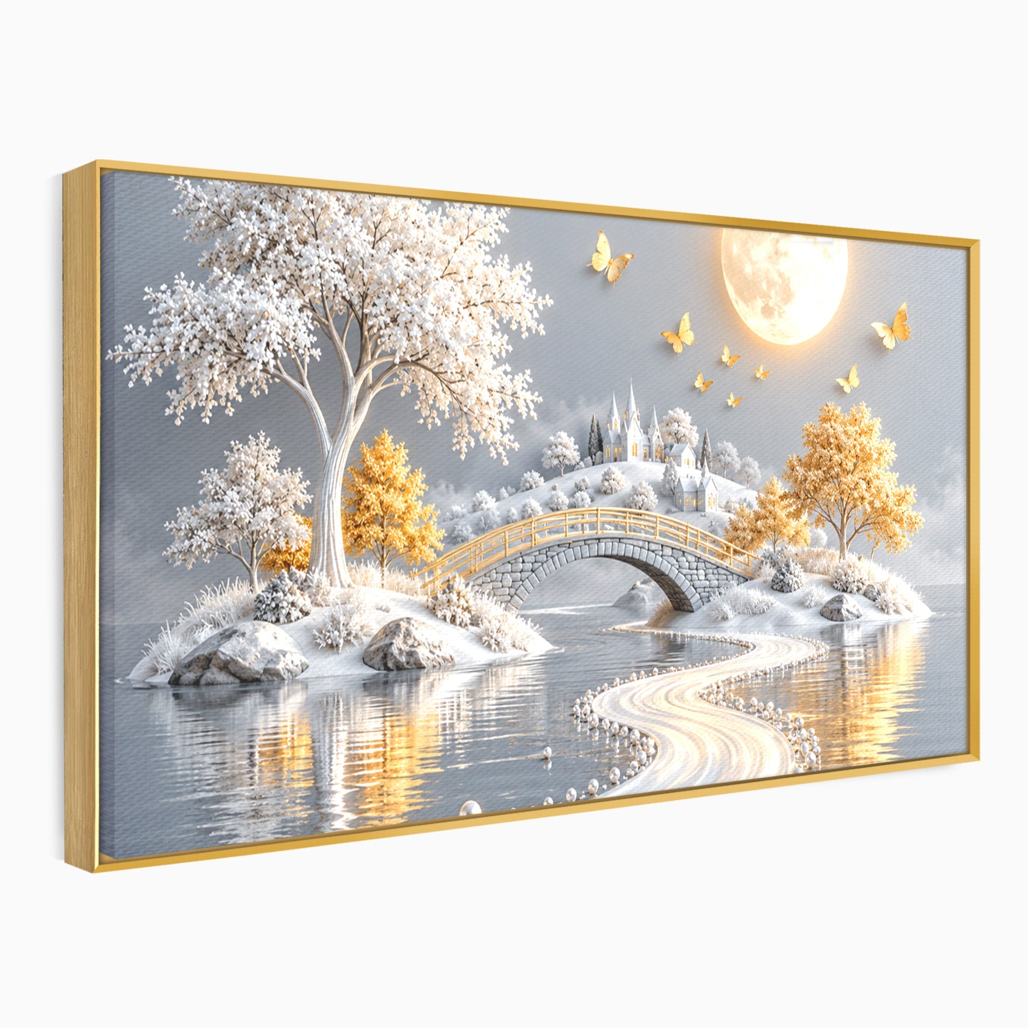 Tablou Canvas Premium LuxCanva® U1188, Peisaj Feeric Lunar, Pod, Arbori, Fantezie, Luna, Peisaj, Living, Dormitor, Culori Vibrante