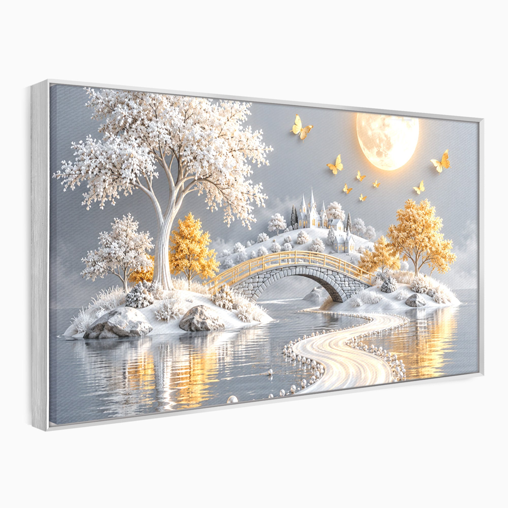 Tablou Canvas Premium LuxCanva® U1188, Peisaj Feeric Lunar, Pod, Arbori, Fantezie, Luna, Peisaj, Living, Dormitor, Culori Vibrante