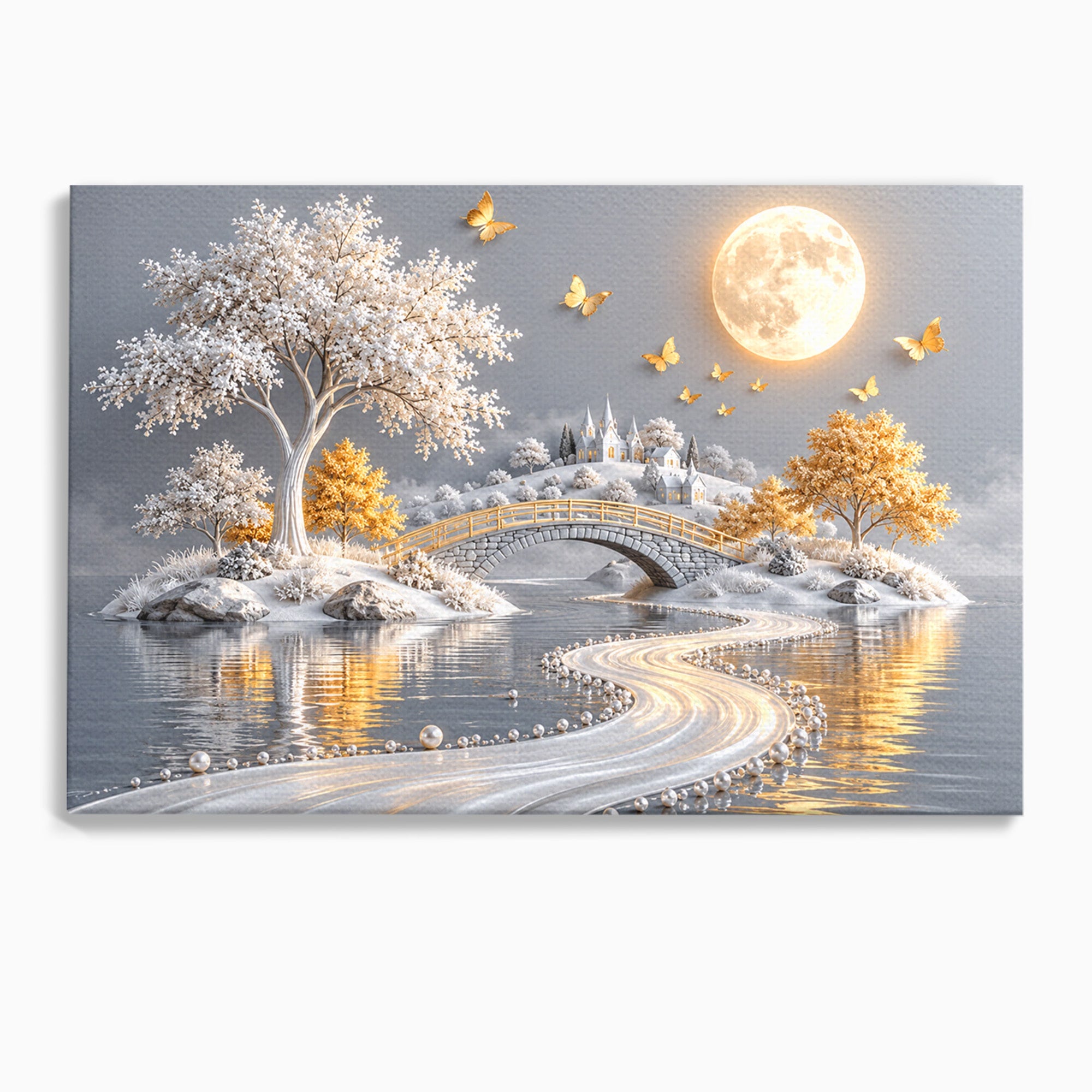 Tablou Canvas Premium LuxCanva® U1188, Peisaj Feeric Lunar, Pod, Arbori, Fantezie, Luna, Peisaj, Living, Dormitor, Culori Vibrante