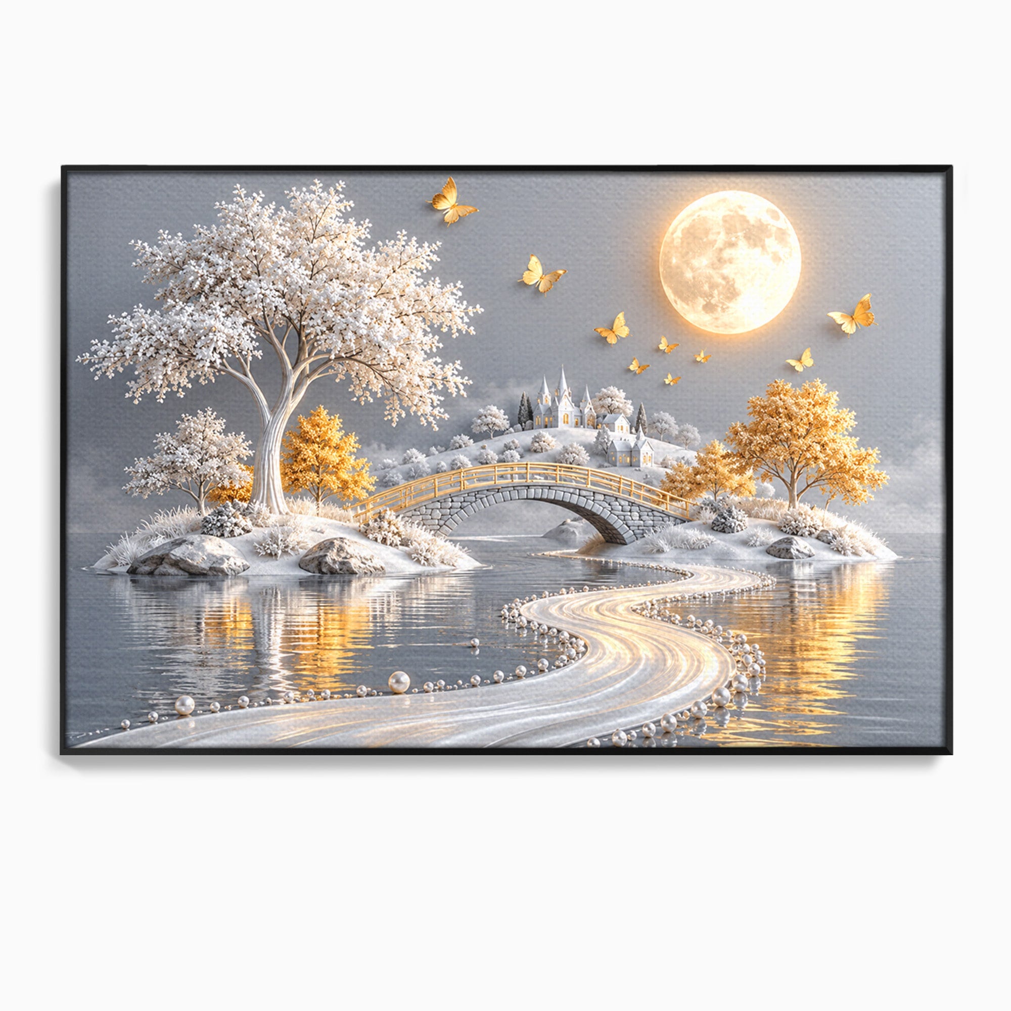 Tablou Canvas Premium LuxCanva® U1188, Peisaj Feeric Lunar, Pod, Arbori, Fantezie, Luna, Peisaj, Living, Dormitor, Culori Vibrante