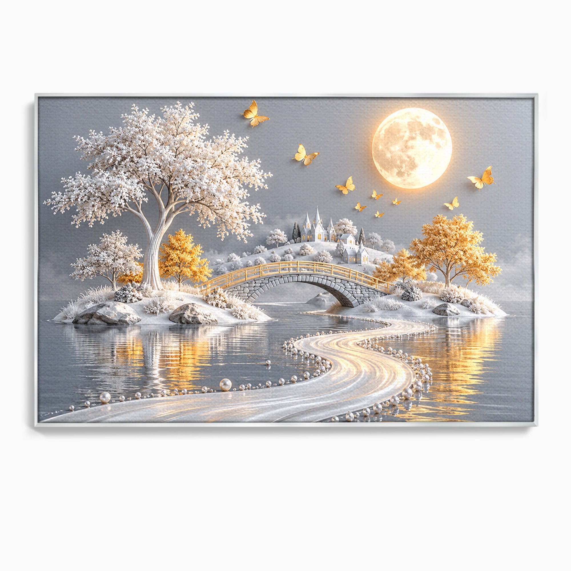 Tablou Canvas Premium LuxCanva® U1188, Peisaj Feeric Lunar, Pod, Arbori, Fantezie, Luna, Peisaj, Living, Dormitor, Culori Vibrante