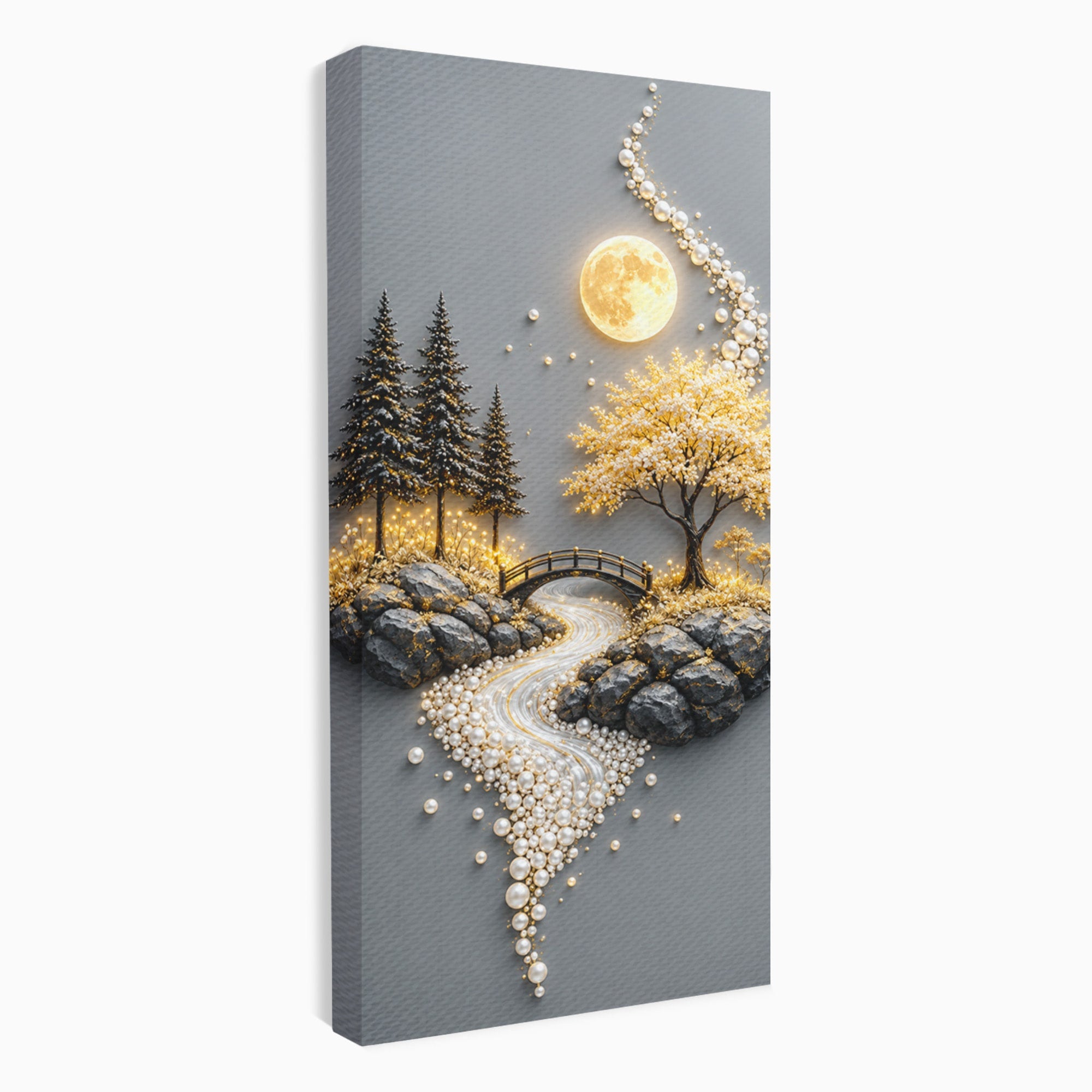 Tablou Canvas Premium LuxCanva® U1189, Peisaj Lunar, Copaci, Pod, Peisaj, Luna, Living, Culori Vibrante