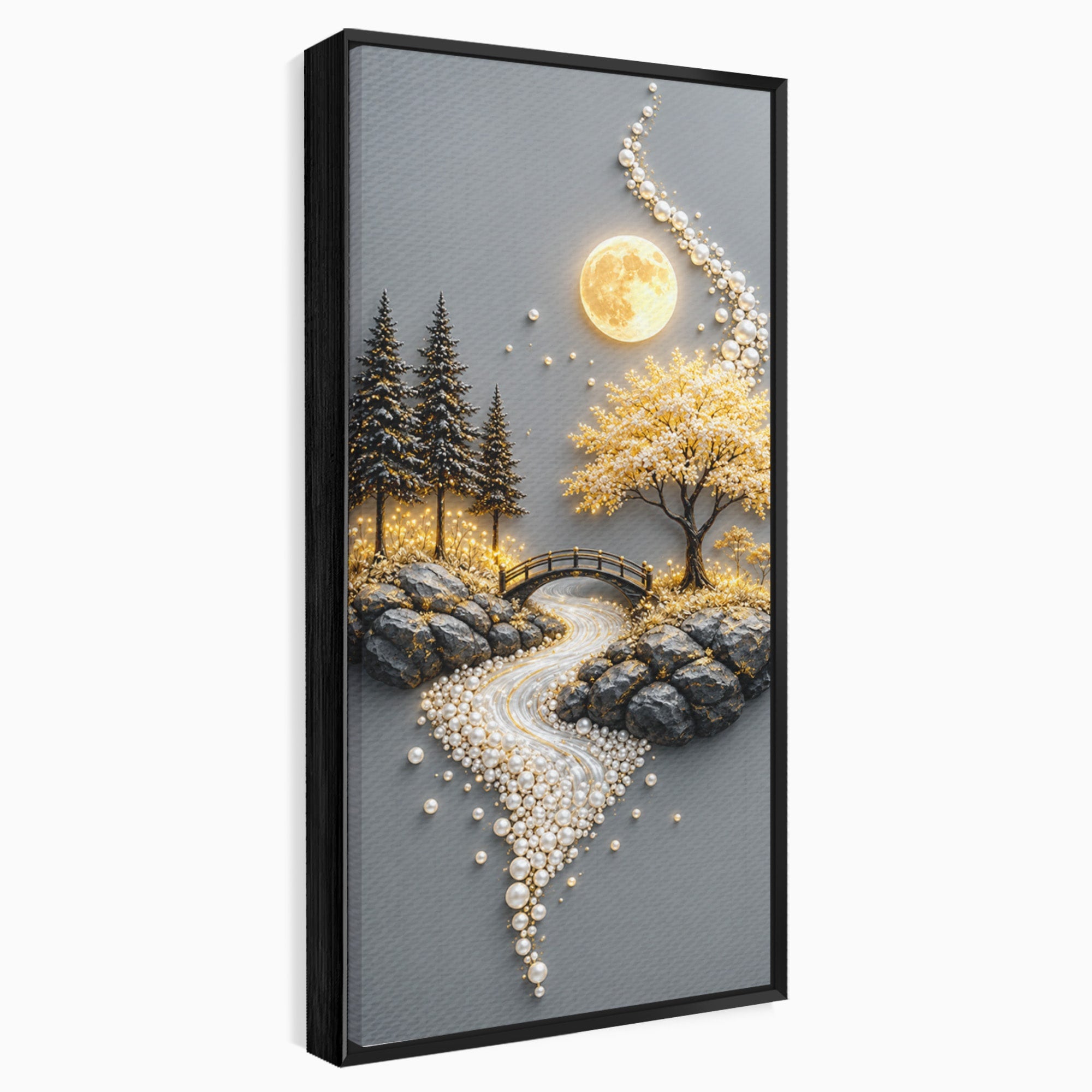 Tablou Canvas Premium LuxCanva® U1189, Peisaj Lunar, Copaci, Pod, Peisaj, Luna, Living, Culori Vibrante