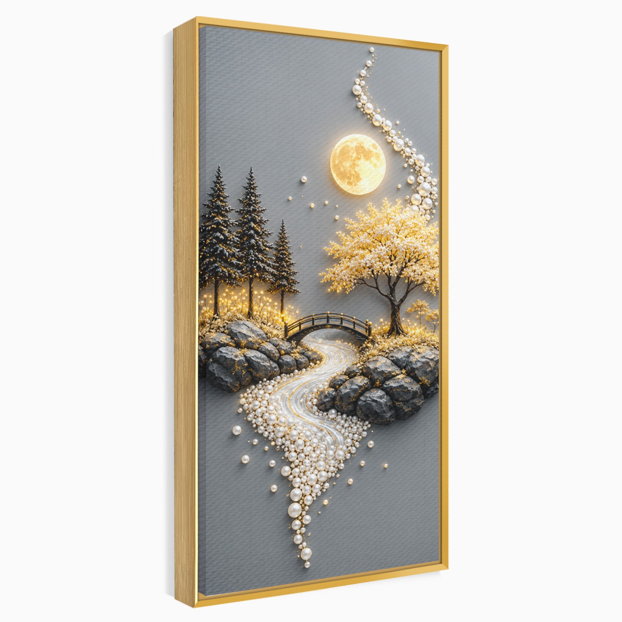 Tablou Canvas Premium LuxCanva® U1189, Peisaj Lunar, Copaci, Pod, Peisaj, Luna, Living, Culori Vibrante