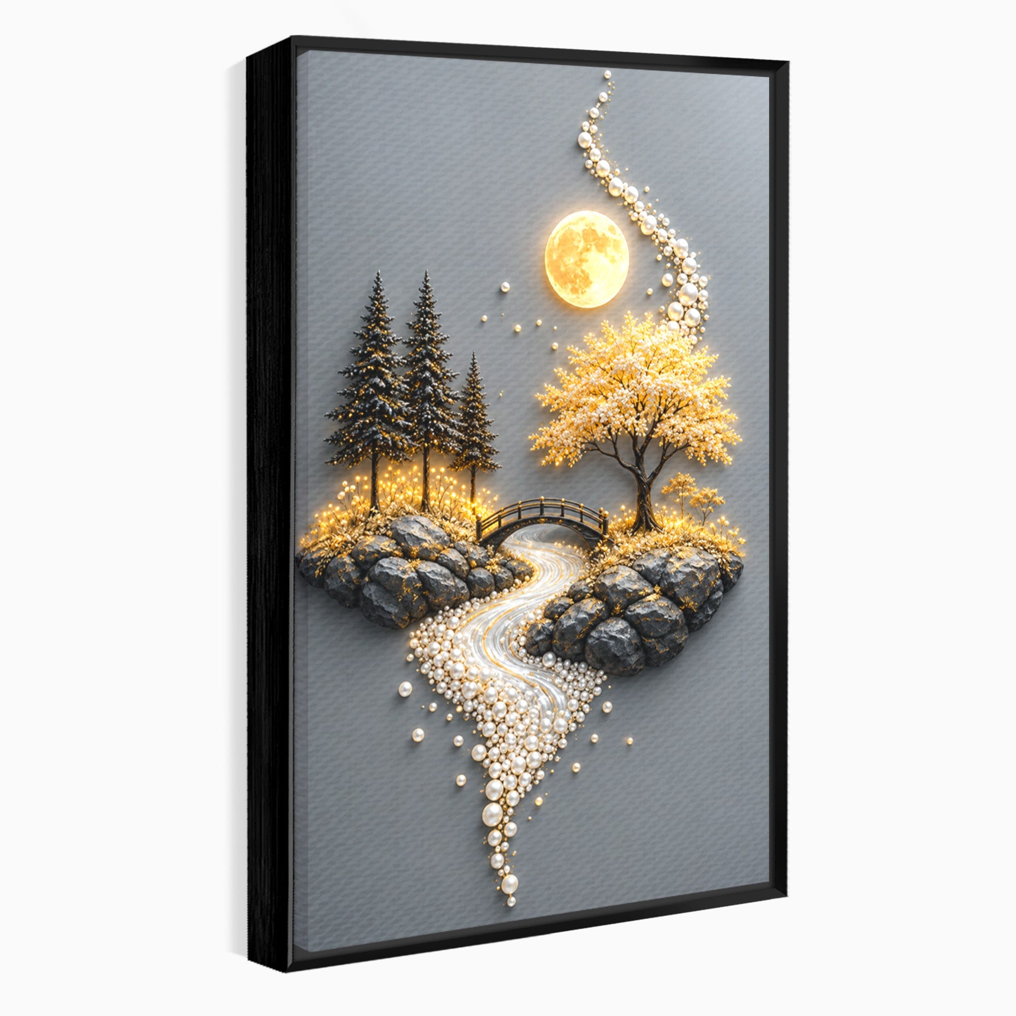 Tablou Canvas Premium LuxCanva® U1189, Peisaj Lunar, Copaci, Pod, Peisaj, Luna, Living, Culori Vibrante