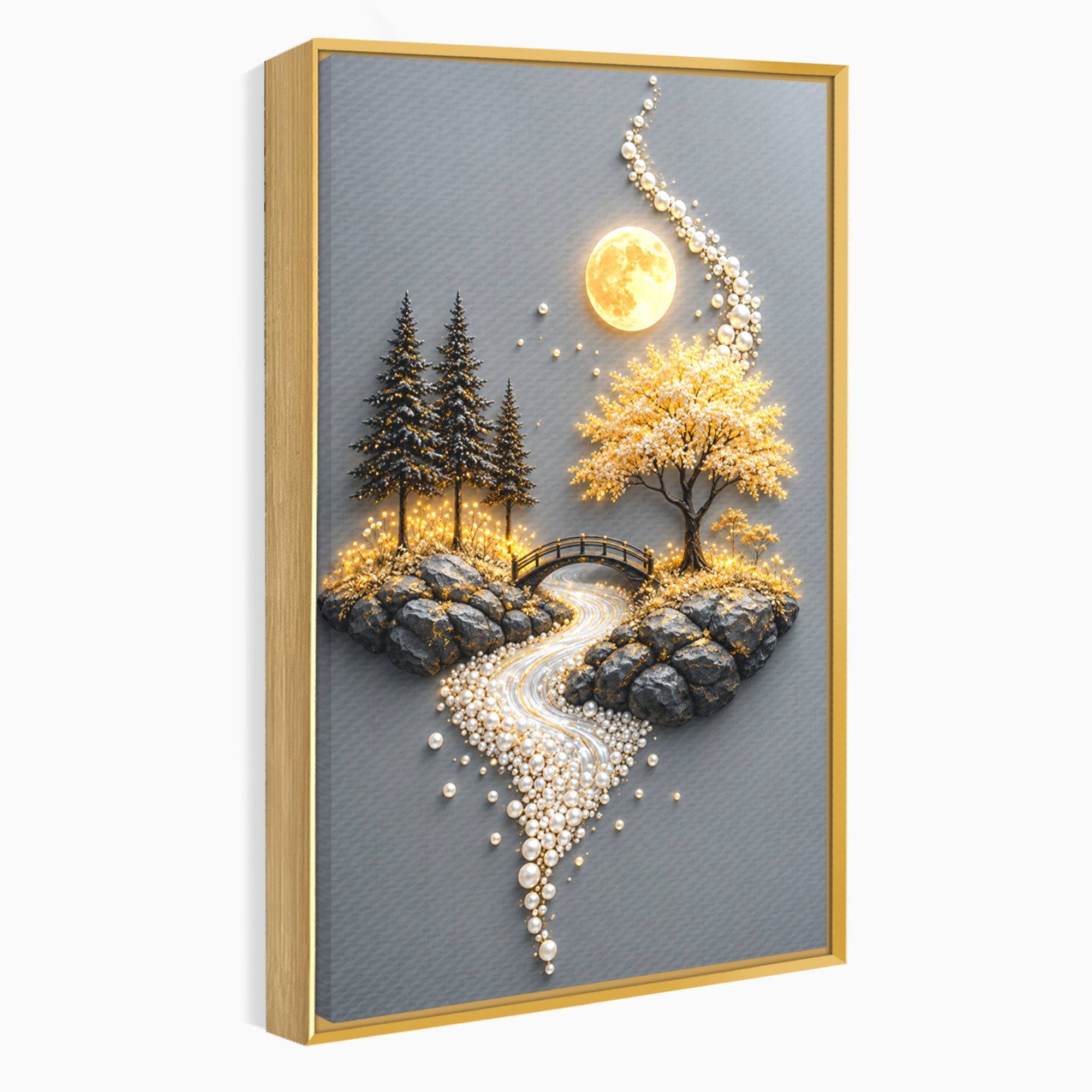 Tablou Canvas Premium LuxCanva® U1189, Peisaj Lunar, Copaci, Pod, Peisaj, Luna, Living, Culori Vibrante