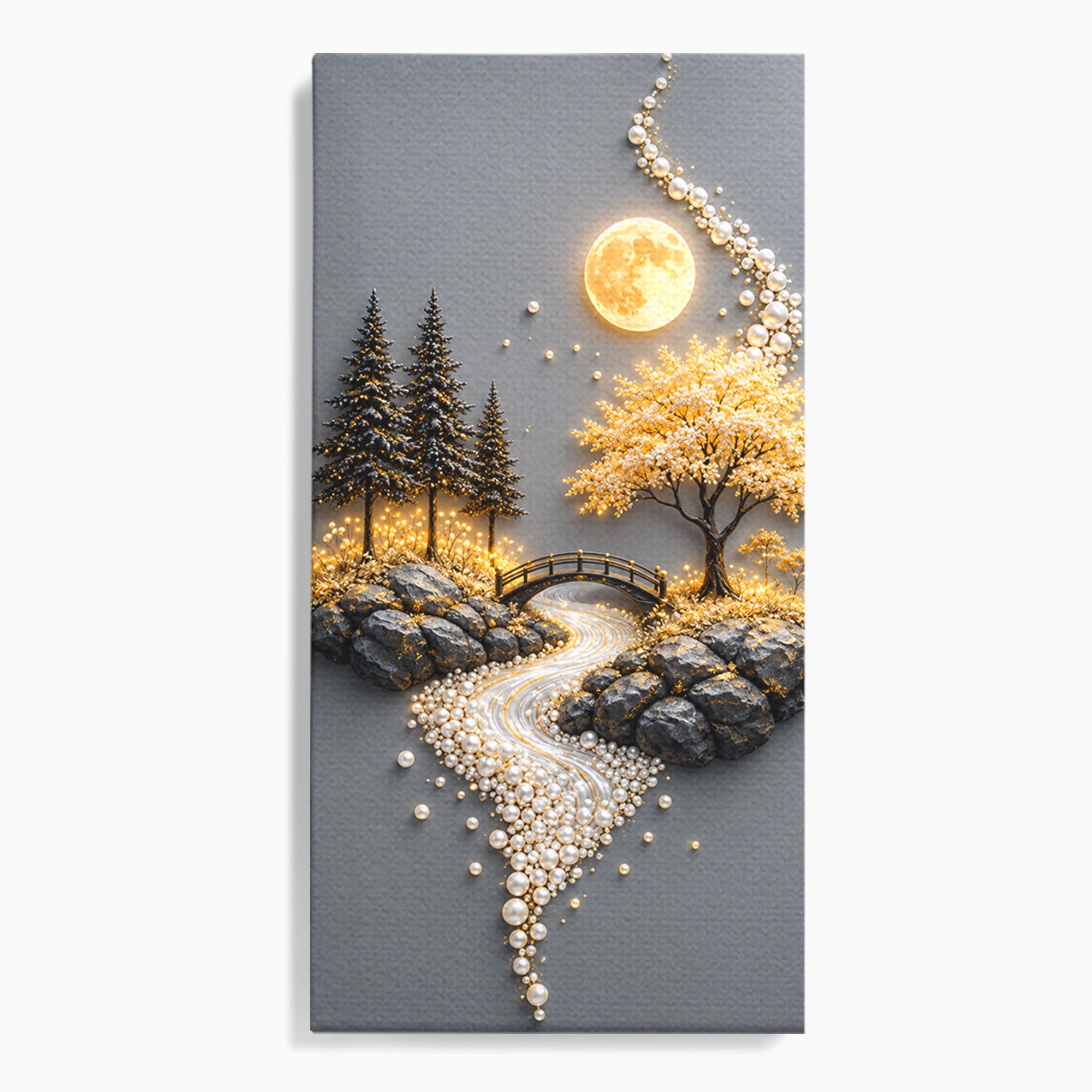 Tablou Canvas Premium LuxCanva® U1189, Peisaj Lunar, Copaci, Pod, Peisaj, Luna, Living, Culori Vibrante