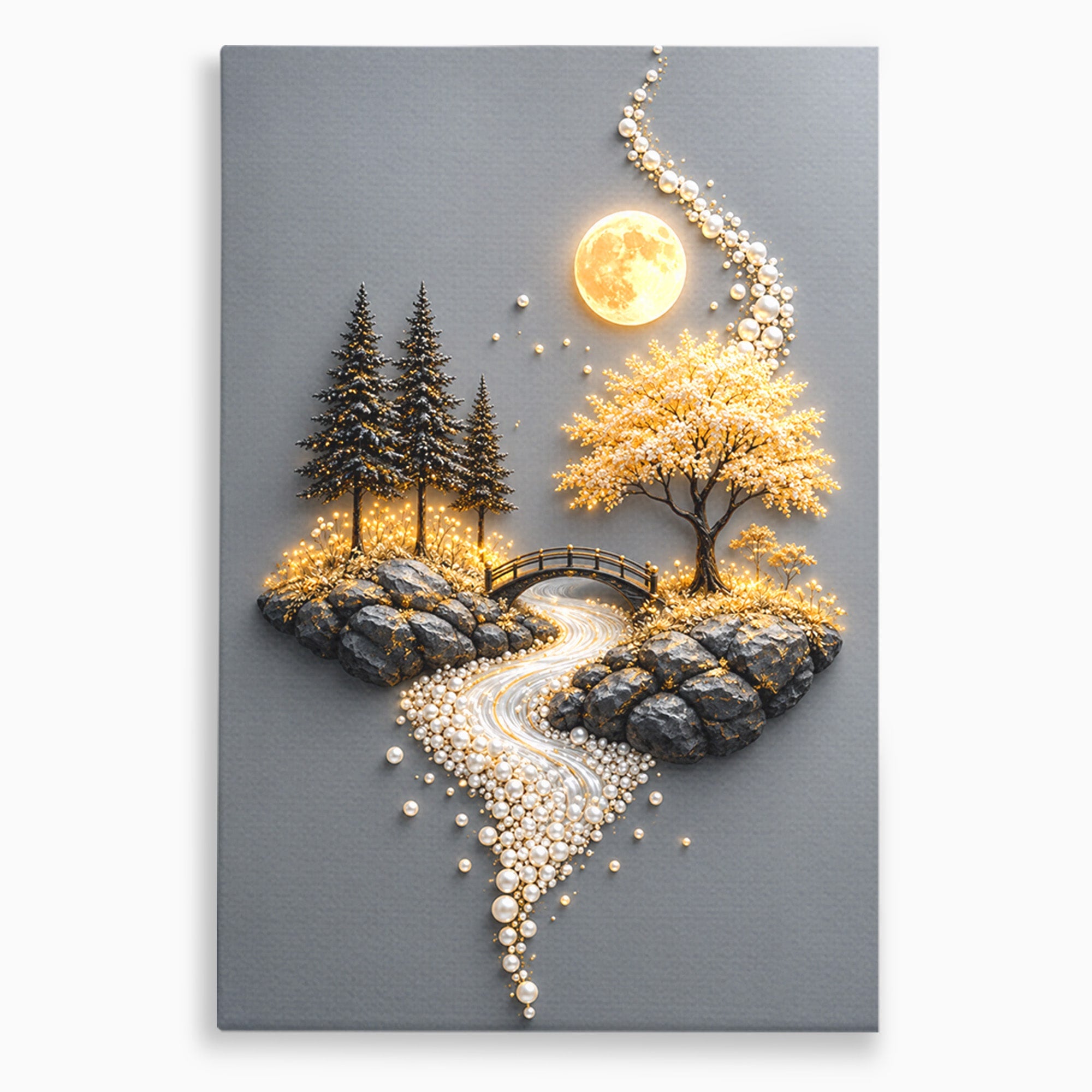 Tablou Canvas Premium LuxCanva® U1189, Peisaj Lunar, Copaci, Pod, Peisaj, Luna, Living, Culori Vibrante
