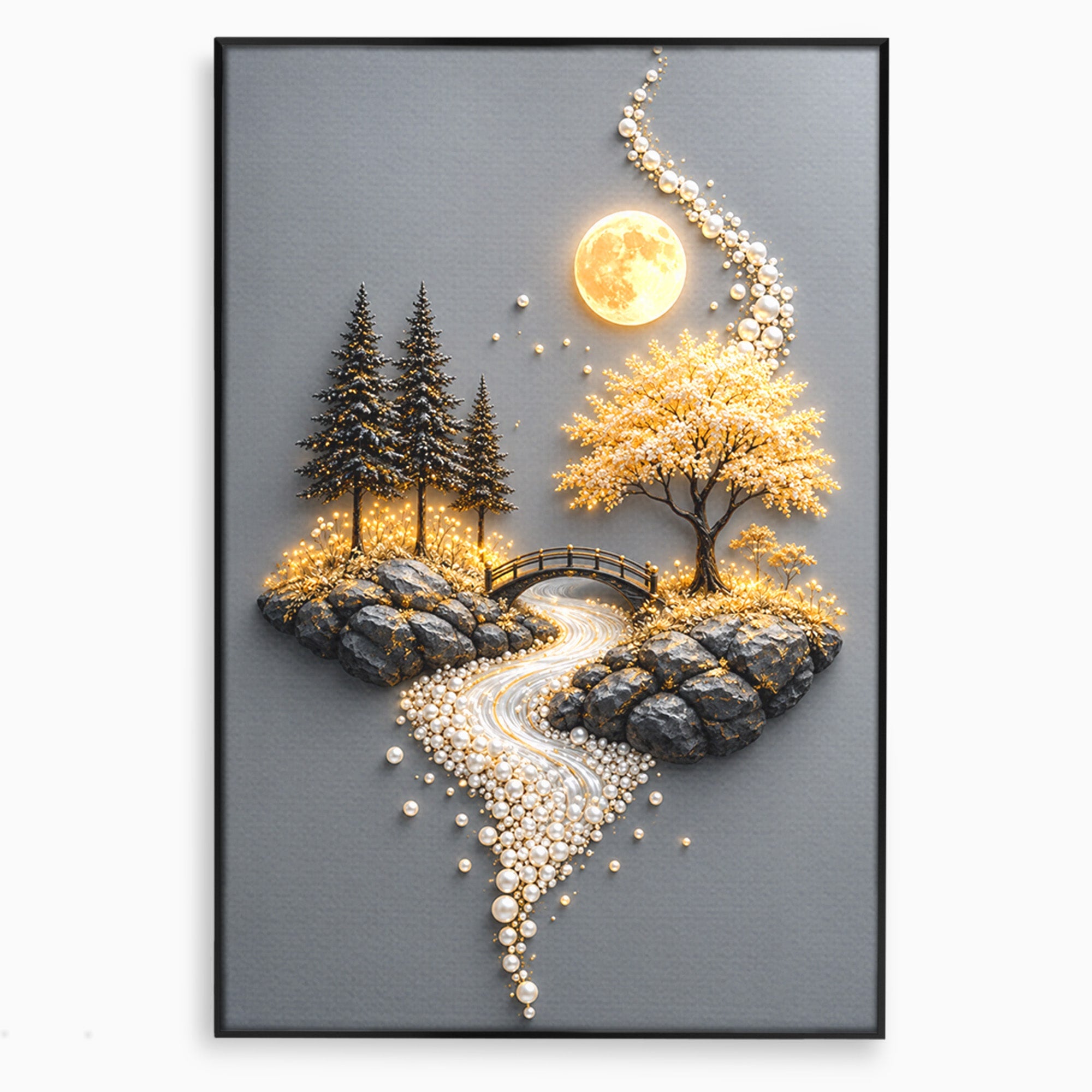 Tablou Canvas Premium LuxCanva® U1189, Peisaj Lunar, Copaci, Pod, Peisaj, Luna, Living, Culori Vibrante