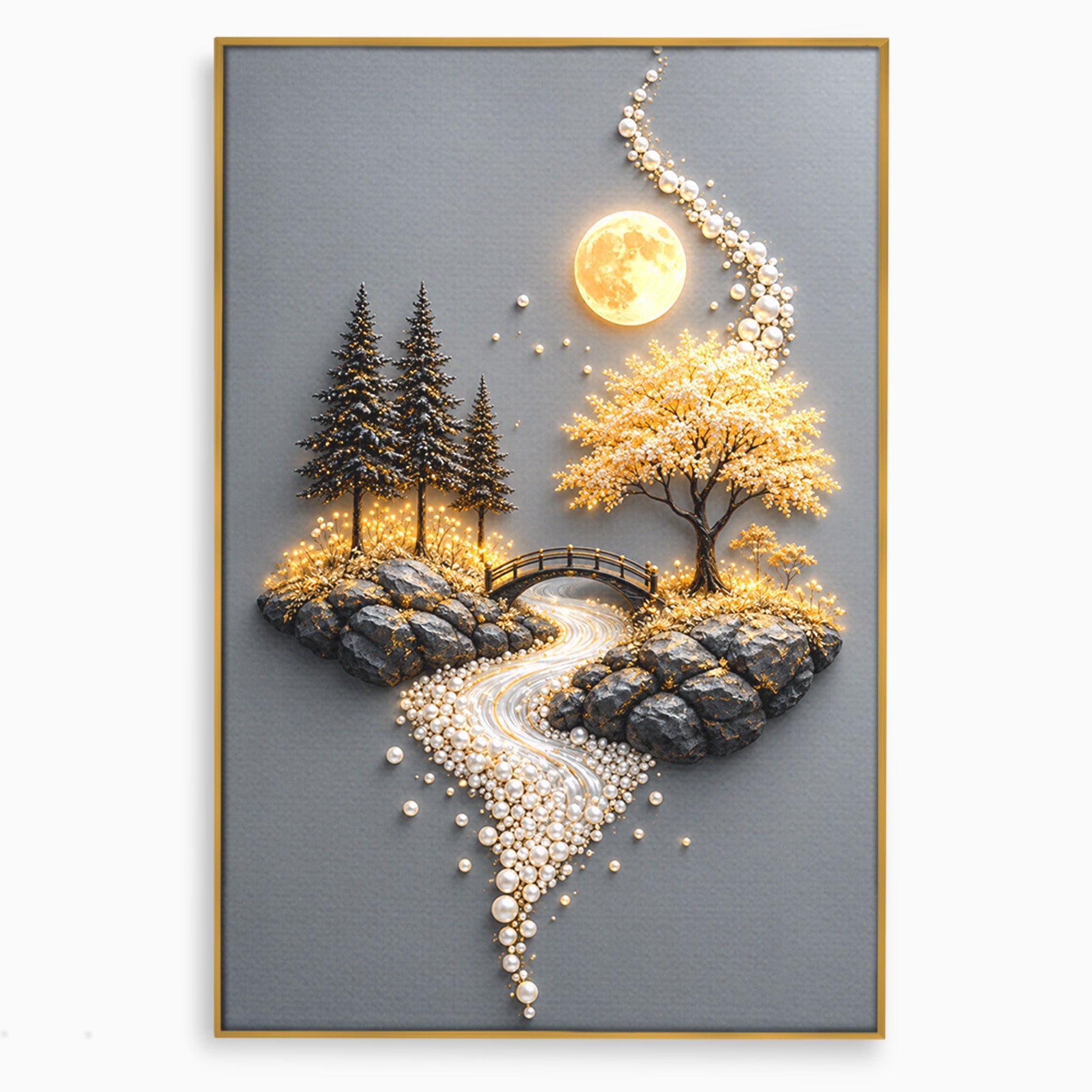 Tablou Canvas Premium LuxCanva® U1189, Peisaj Lunar, Copaci, Pod, Peisaj, Luna, Living, Culori Vibrante