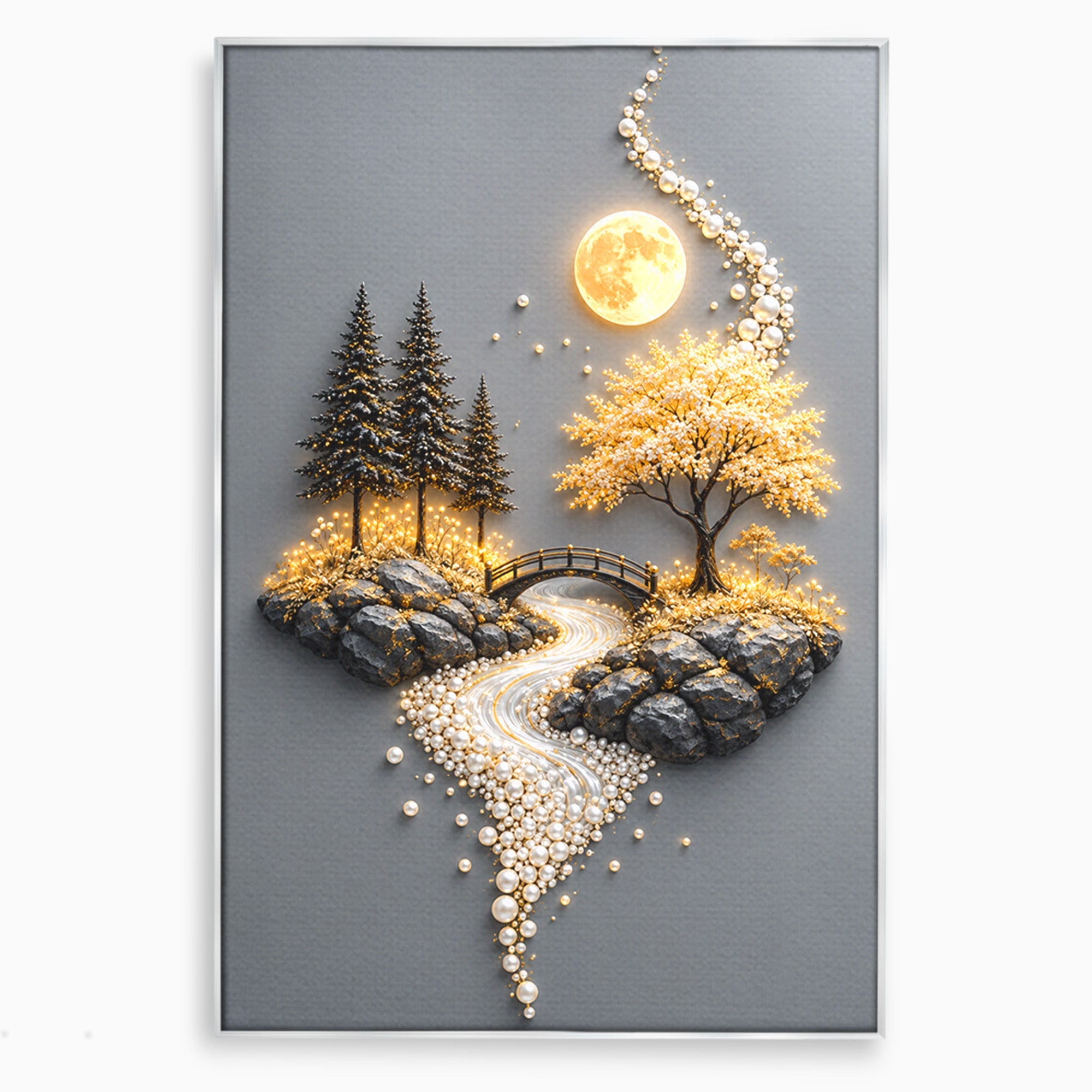 Tablou Canvas Premium LuxCanva® U1189, Peisaj Lunar, Copaci, Pod, Peisaj, Luna, Living, Culori Vibrante