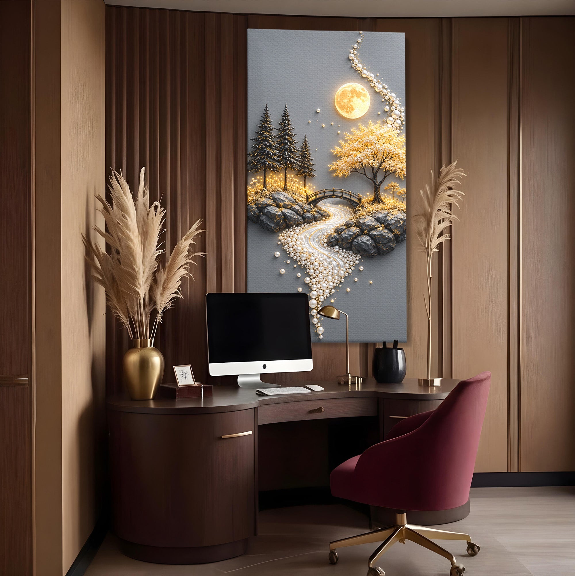 Tablou Canvas Premium LuxCanva® U1189, Peisaj Lunar, Copaci, Pod, Peisaj, Luna, Living, Culori Vibrante