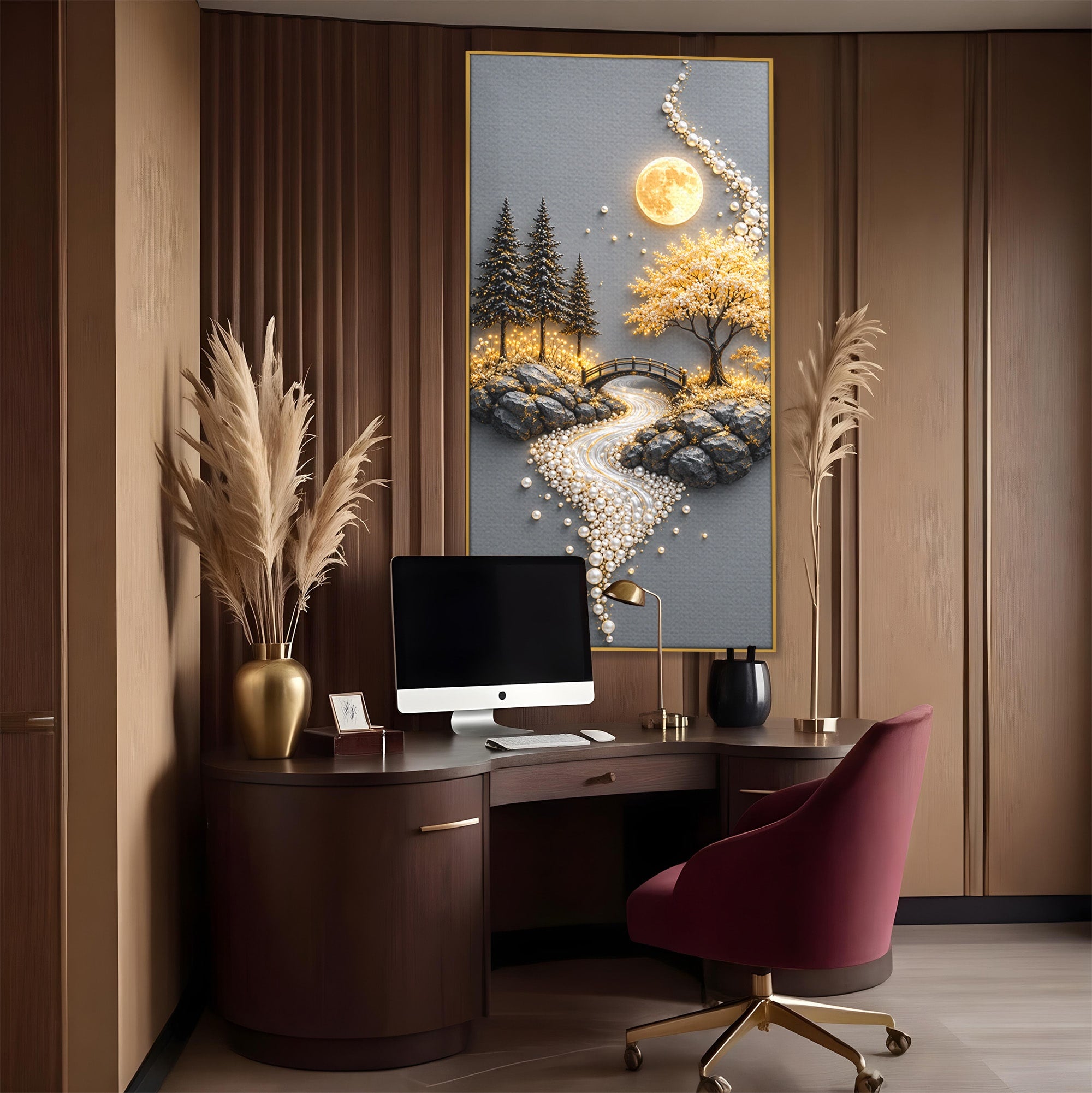 Tablou Canvas Premium LuxCanva® U1189, Peisaj Lunar, Copaci, Pod, Peisaj, Luna, Living, Culori Vibrante