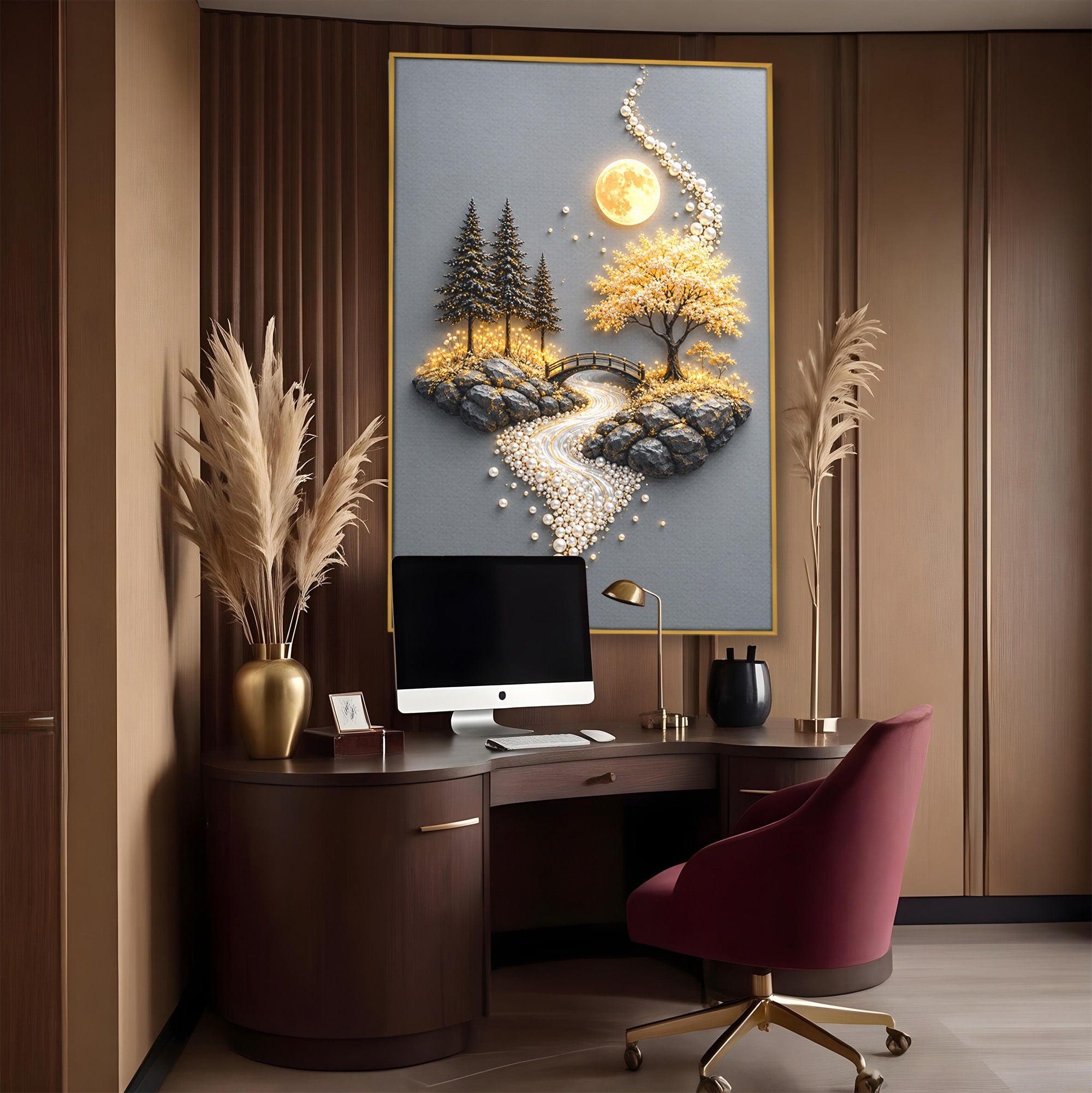 Tablou Canvas Premium LuxCanva® U1189, Peisaj Lunar, Copaci, Pod, Peisaj, Luna, Living, Culori Vibrante