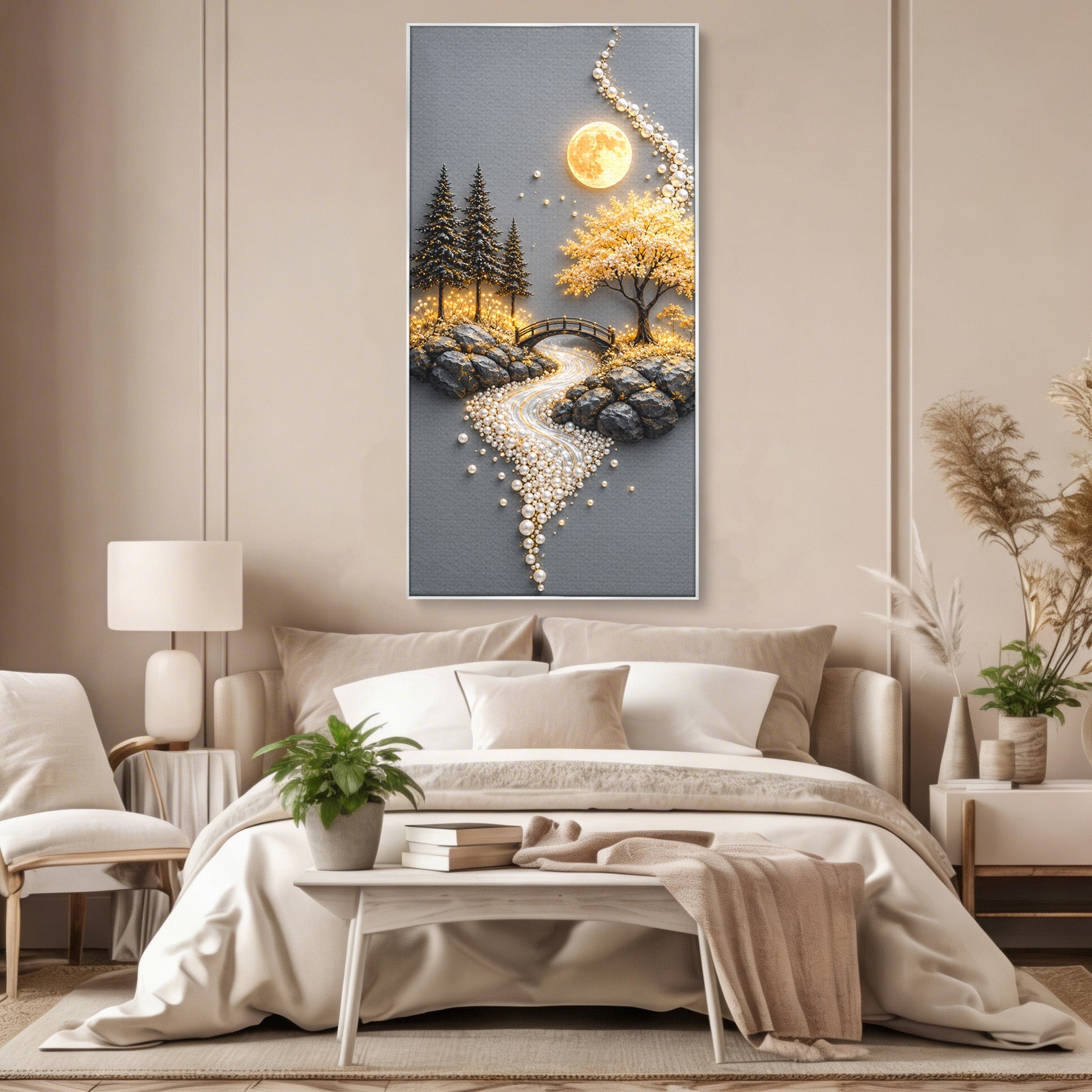 Tablou Canvas Premium LuxCanva® U1189, Peisaj Lunar, Copaci, Pod, Peisaj, Luna, Living, Culori Vibrante