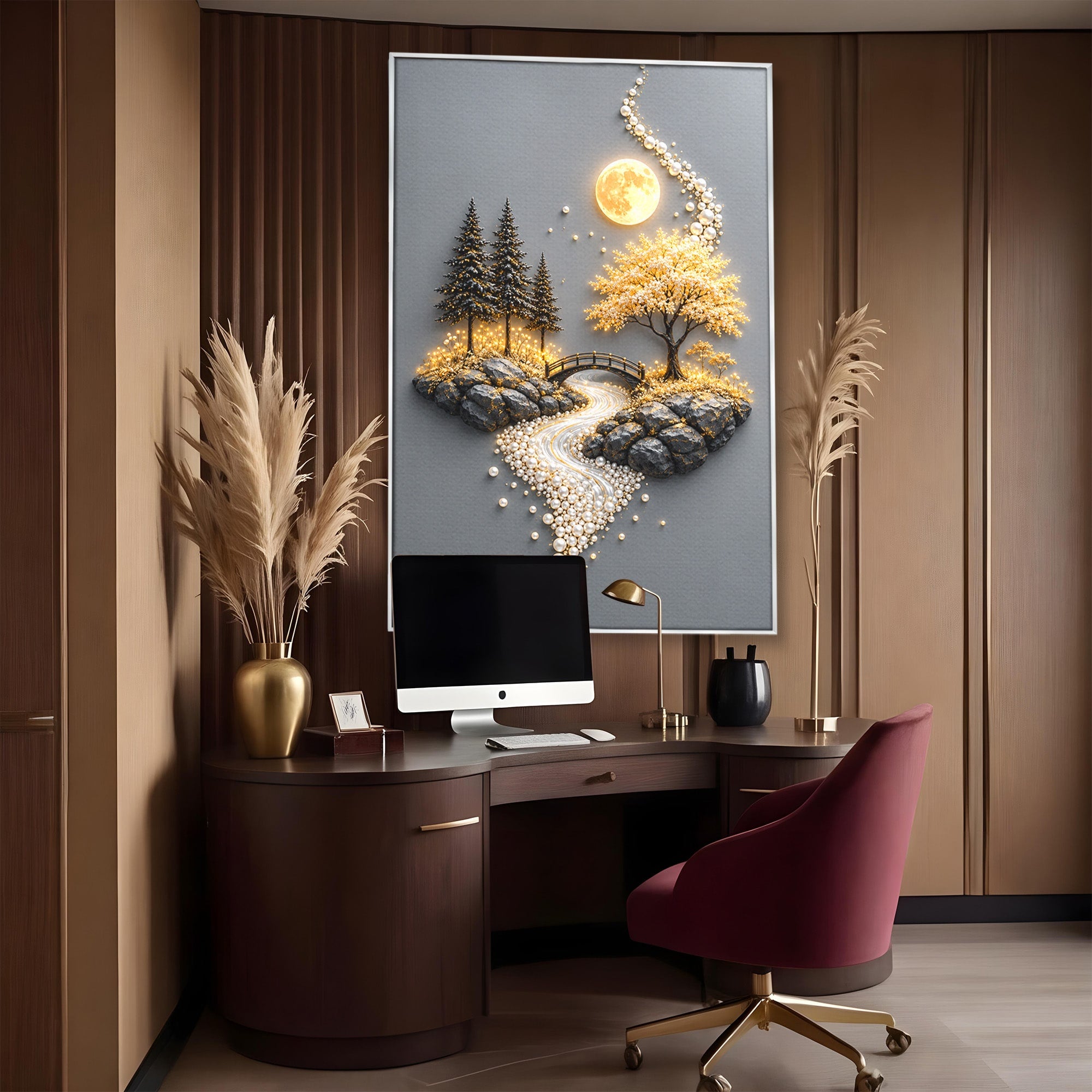 Tablou Canvas Premium LuxCanva® U1189, Peisaj Lunar, Copaci, Pod, Peisaj, Luna, Living, Culori Vibrante