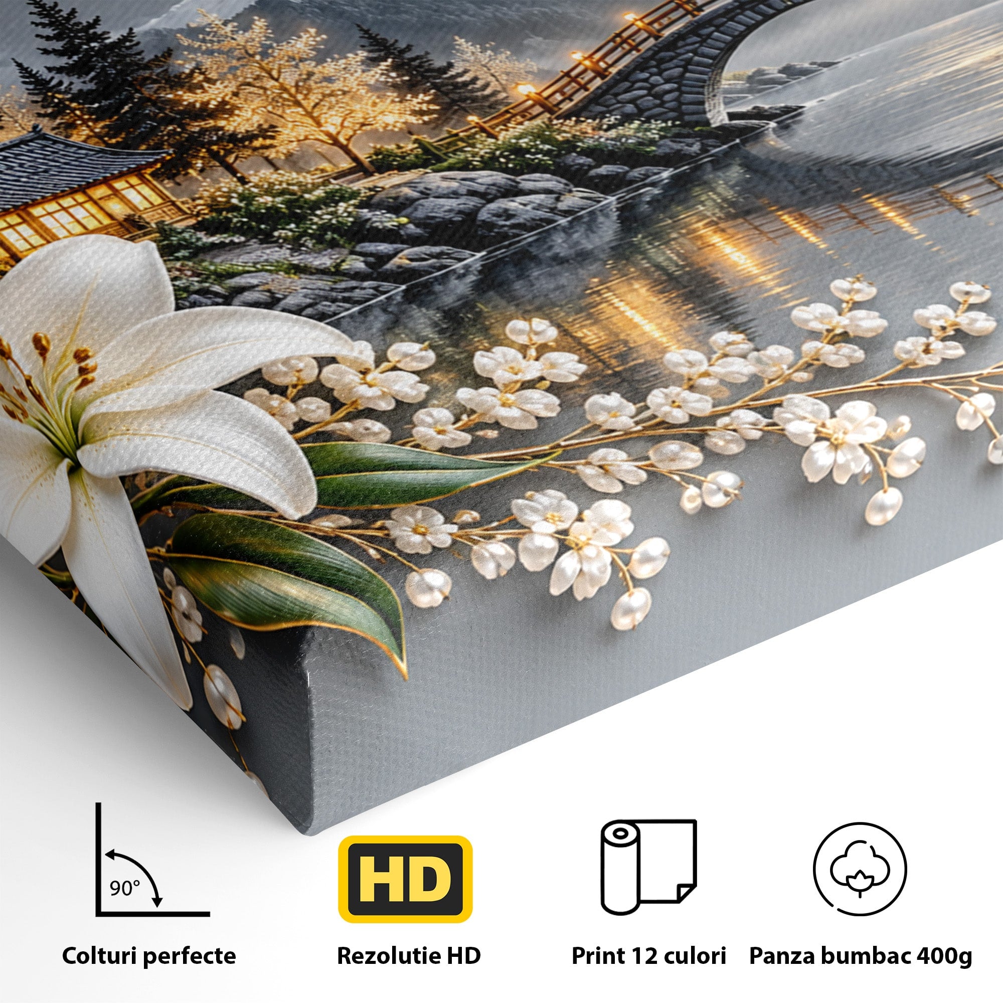Tablou Canvas Premium LuxCanva® U1190, Luna Peste Podul Montan, Luna, Pod, Flori, Peisaj, Living, Natura, Culori Vibrante