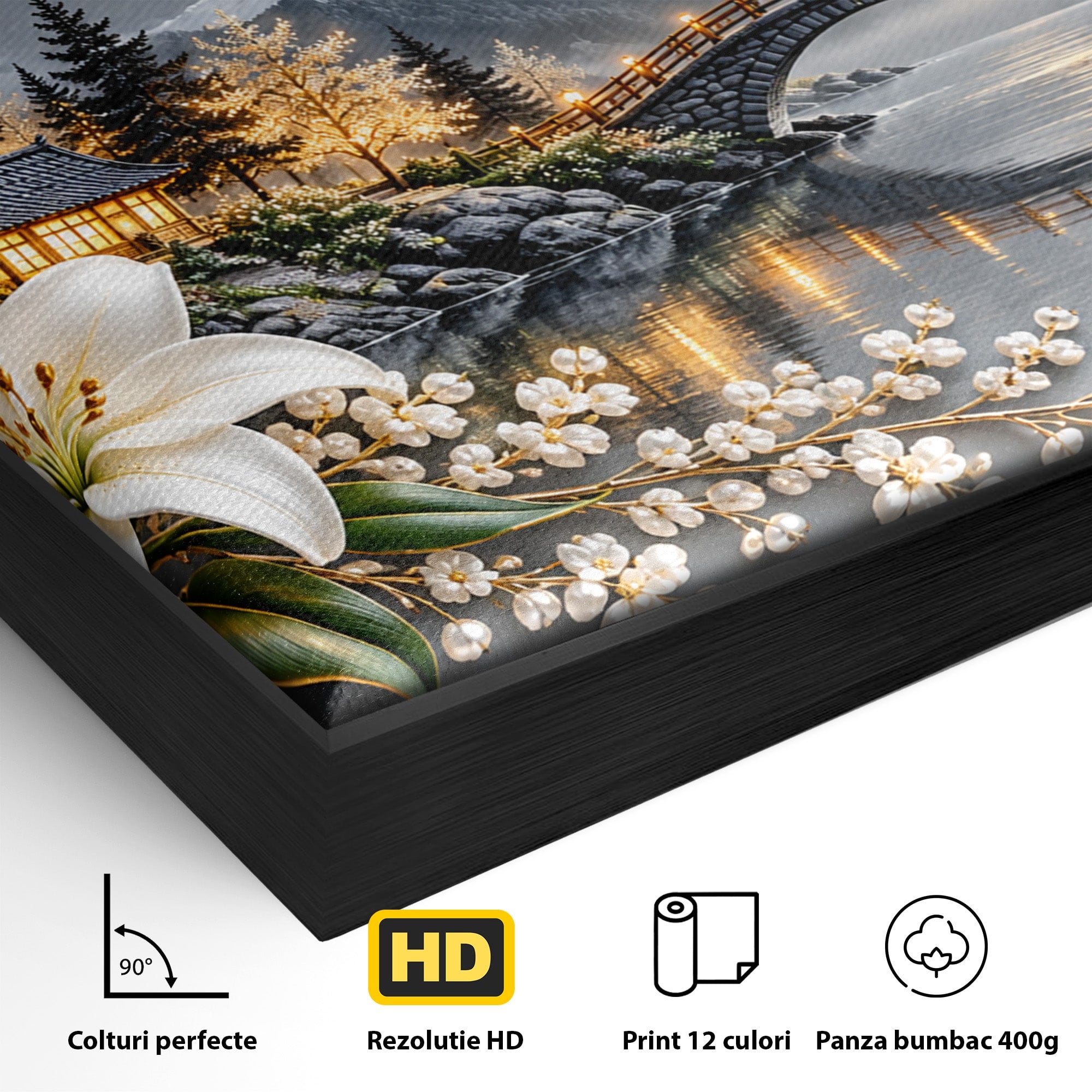 Tablou Canvas Premium LuxCanva® U1190, Luna Peste Podul Montan, Luna, Pod, Flori, Peisaj, Living, Natura, Culori Vibrante