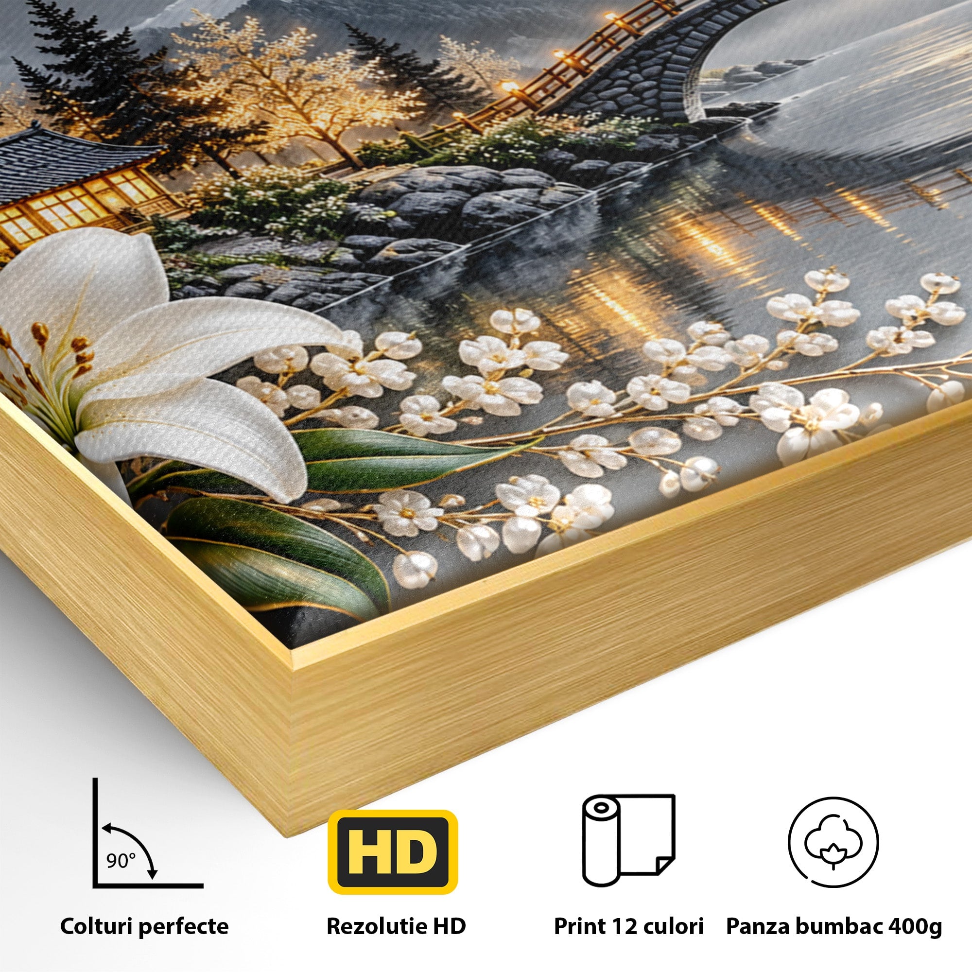 Tablou Canvas Premium LuxCanva® U1190, Luna Peste Podul Montan, Luna, Pod, Flori, Peisaj, Living, Natura, Culori Vibrante