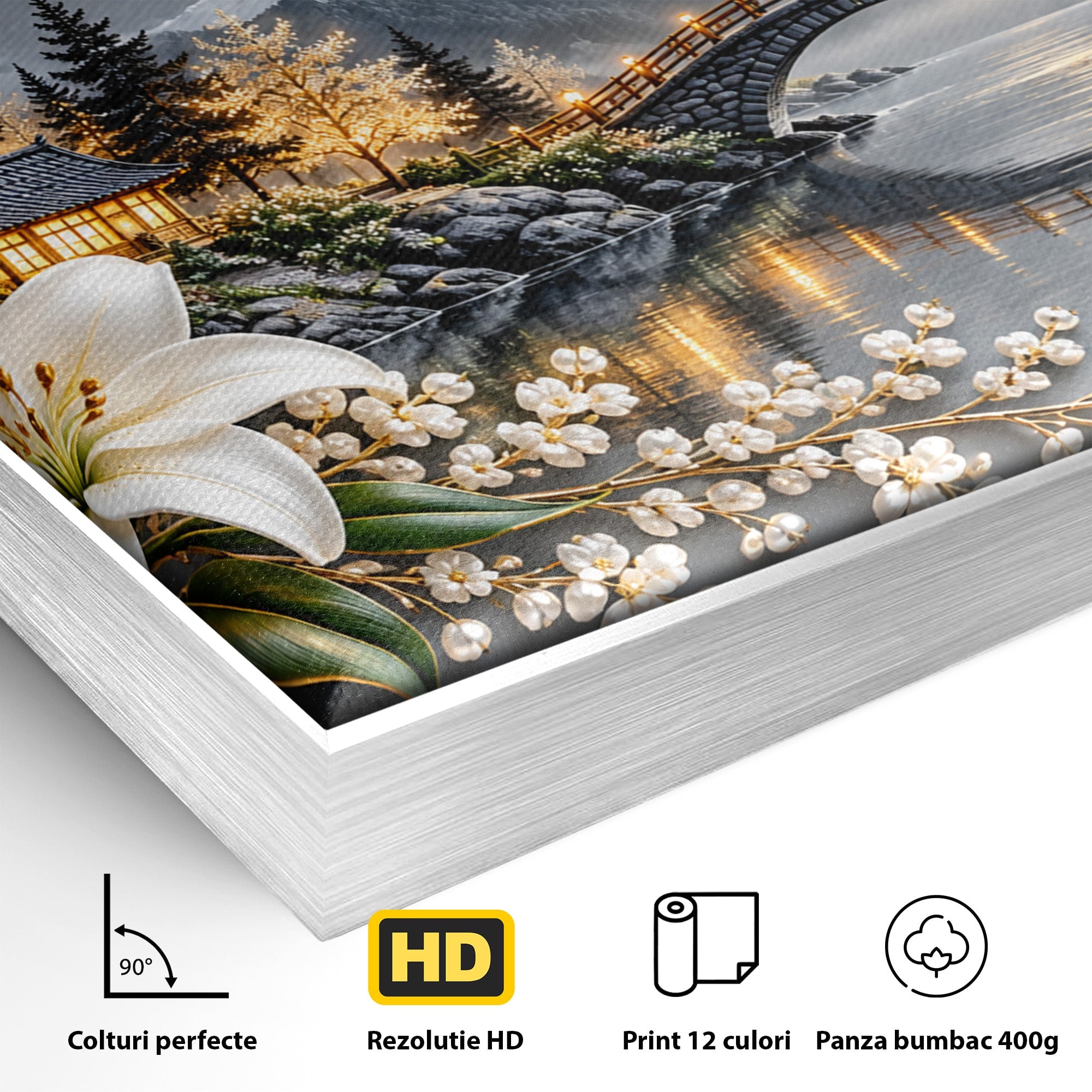 Tablou Canvas Premium LuxCanva® U1190, Luna Peste Podul Montan, Luna, Pod, Flori, Peisaj, Living, Natura, Culori Vibrante