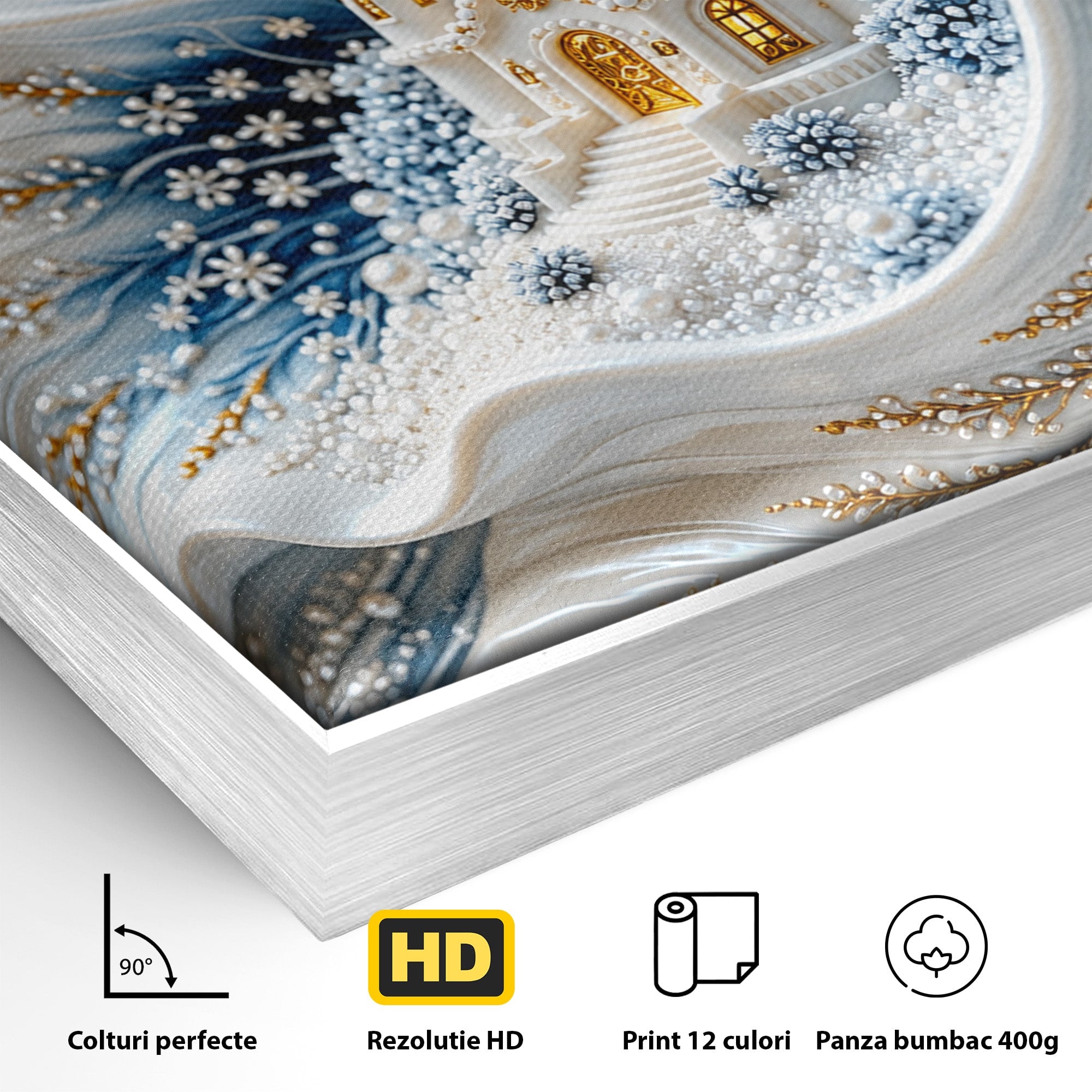 Tablou Canvas Premium LuxCanva® U1191, Castel De Gheata, Iarna, Mistic, Dormitor, Castel, Gheata, Culori Vibrante