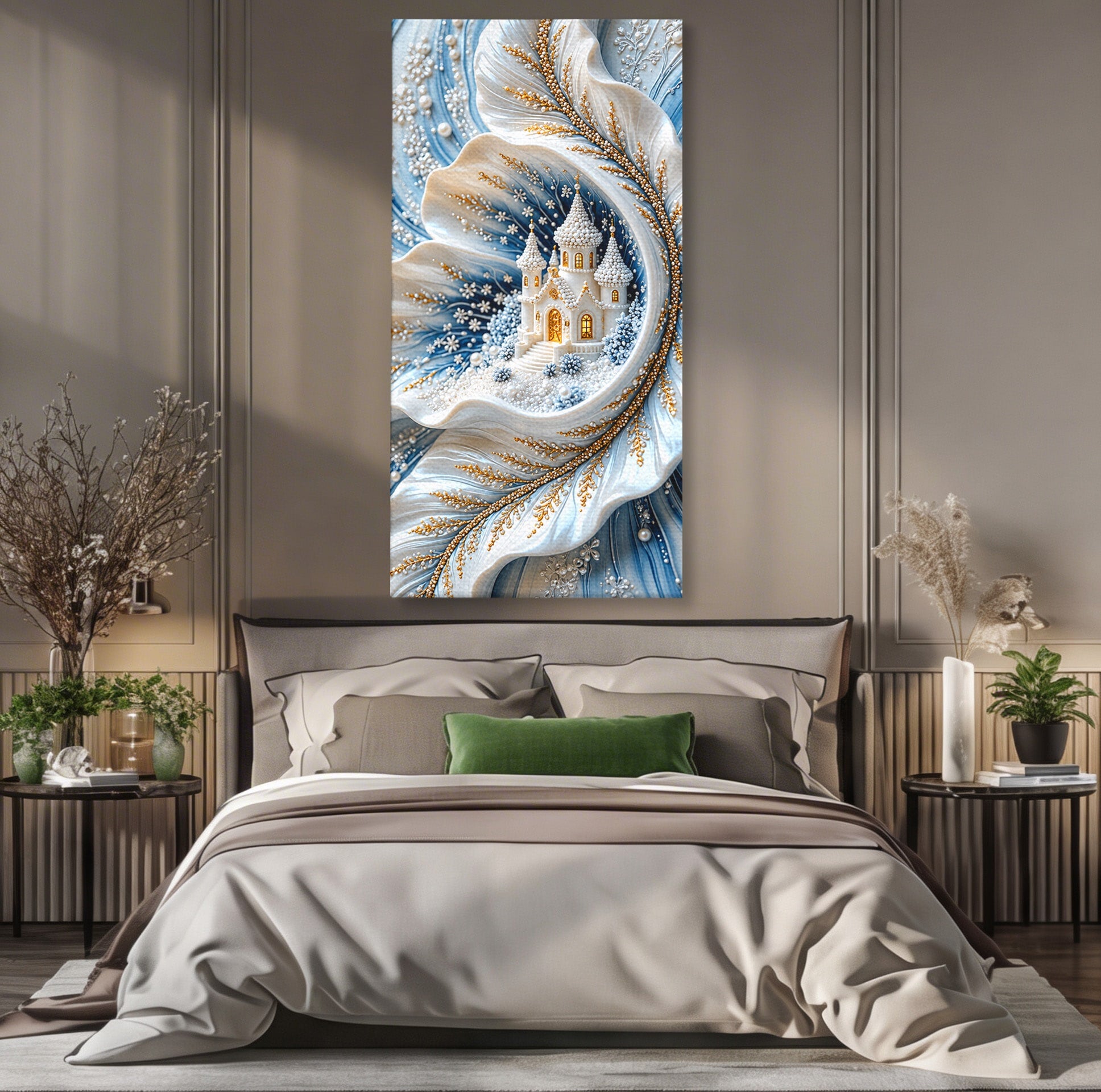 Tablou Canvas Premium LuxCanva® U1191, Castel De Gheata, Iarna, Mistic, Dormitor, Castel, Gheata, Culori Vibrante