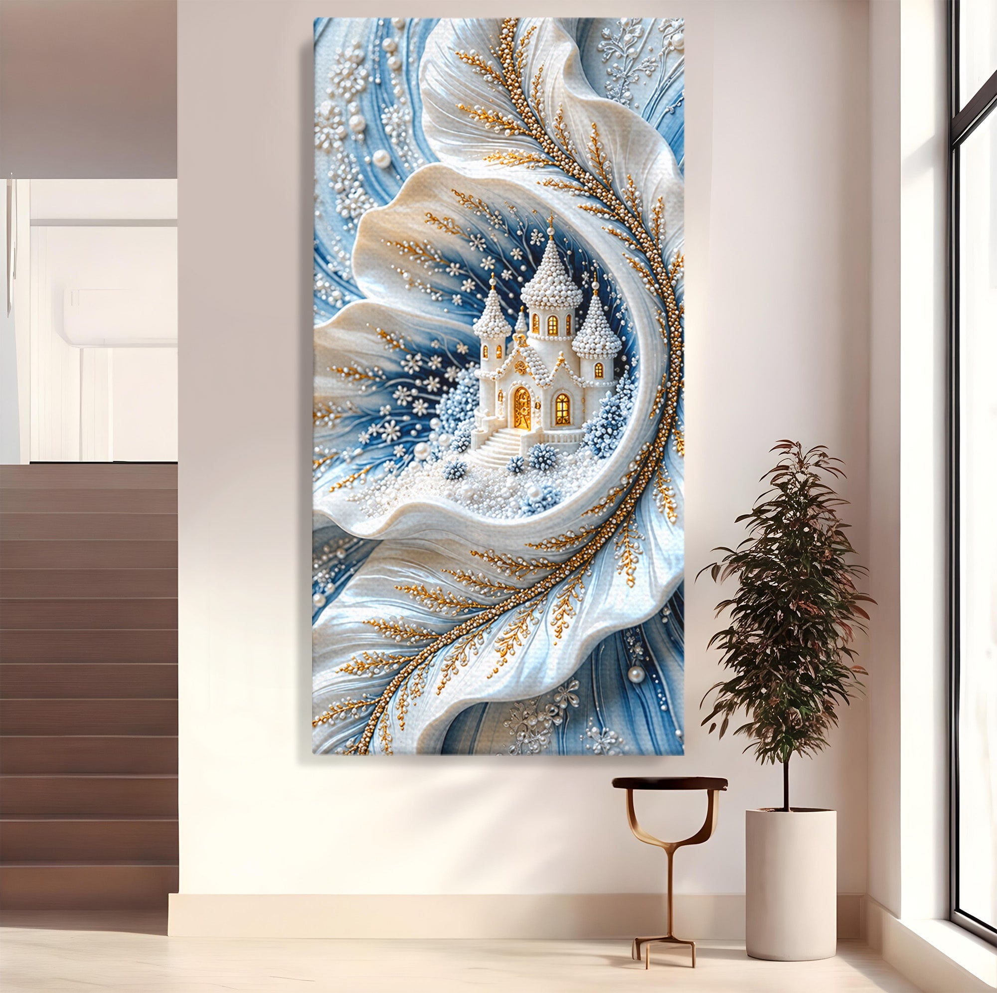 Tablou Canvas Premium LuxCanva® U1191, Castel De Gheata, Iarna, Mistic, Dormitor, Castel, Gheata, Culori Vibrante