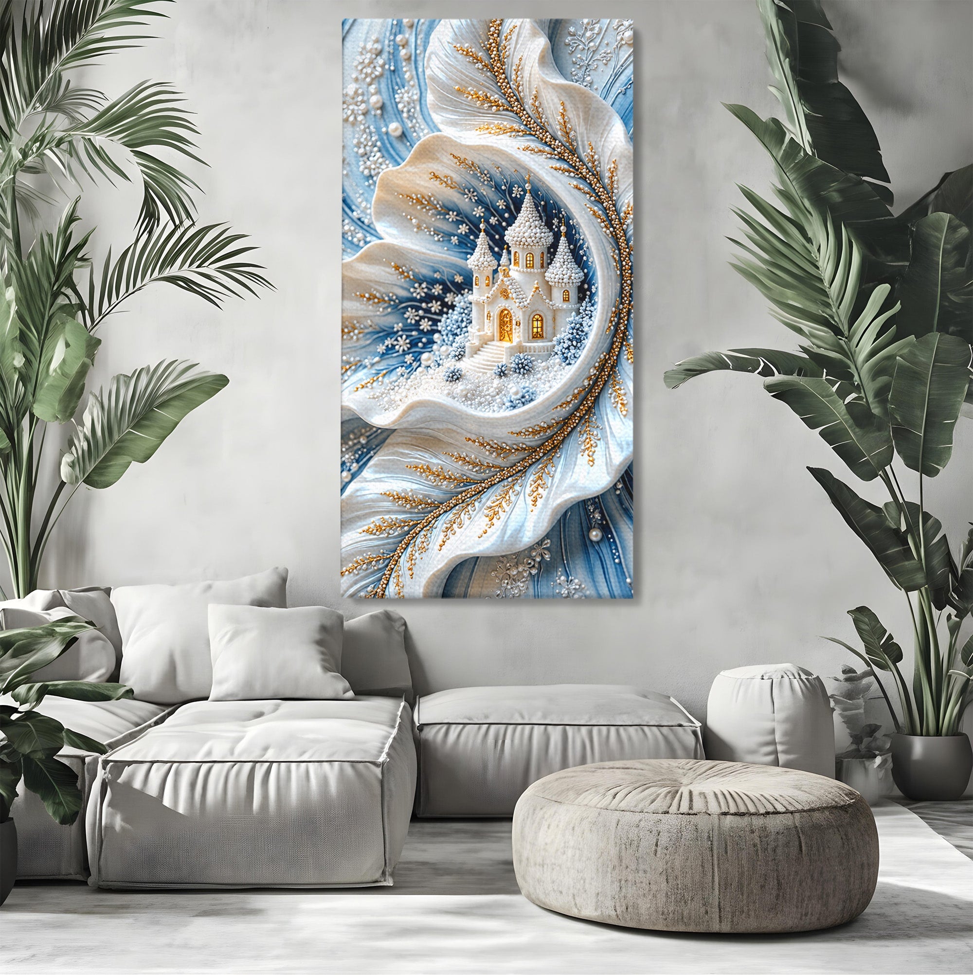 Tablou Canvas Premium LuxCanva® U1191, Castel De Gheata, Iarna, Mistic, Dormitor, Castel, Gheata, Culori Vibrante