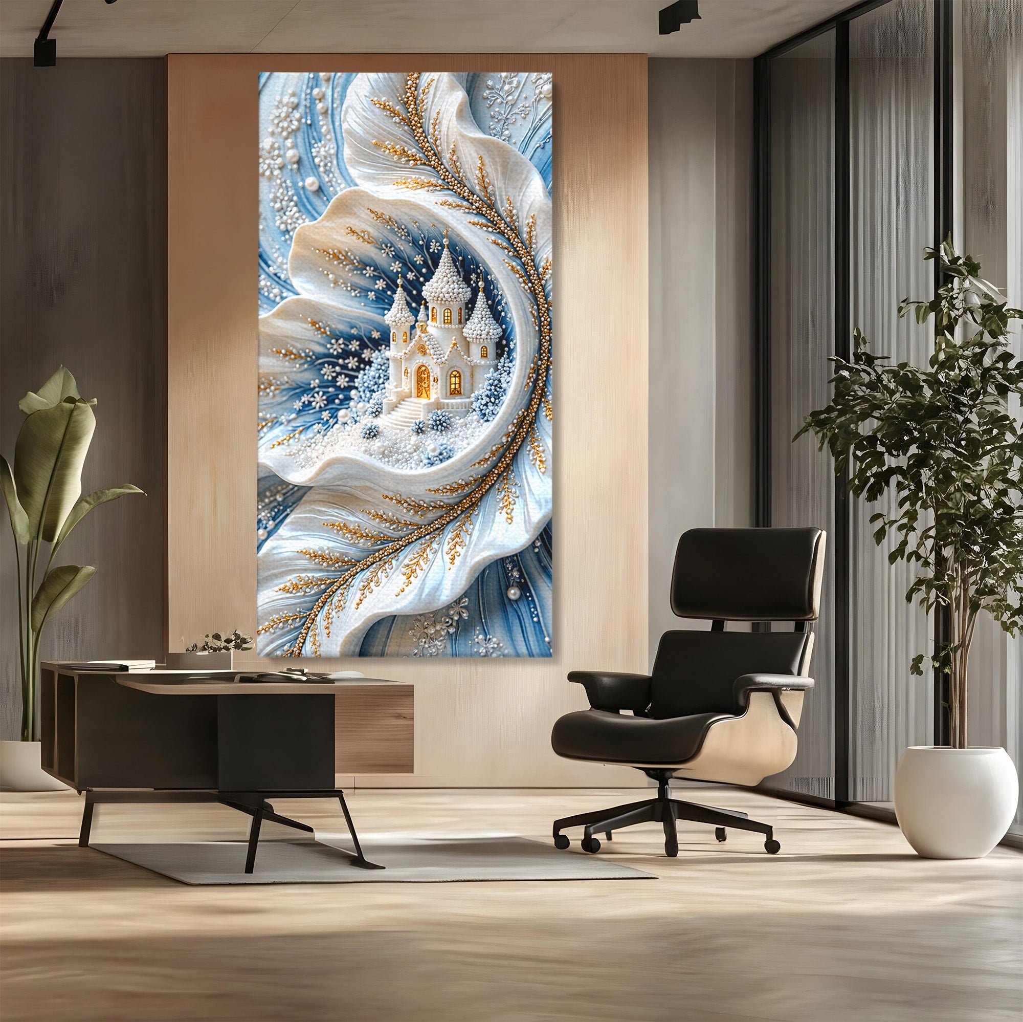 Tablou Canvas Premium LuxCanva® U1191, Castel De Gheata, Iarna, Mistic, Dormitor, Castel, Gheata, Culori Vibrante