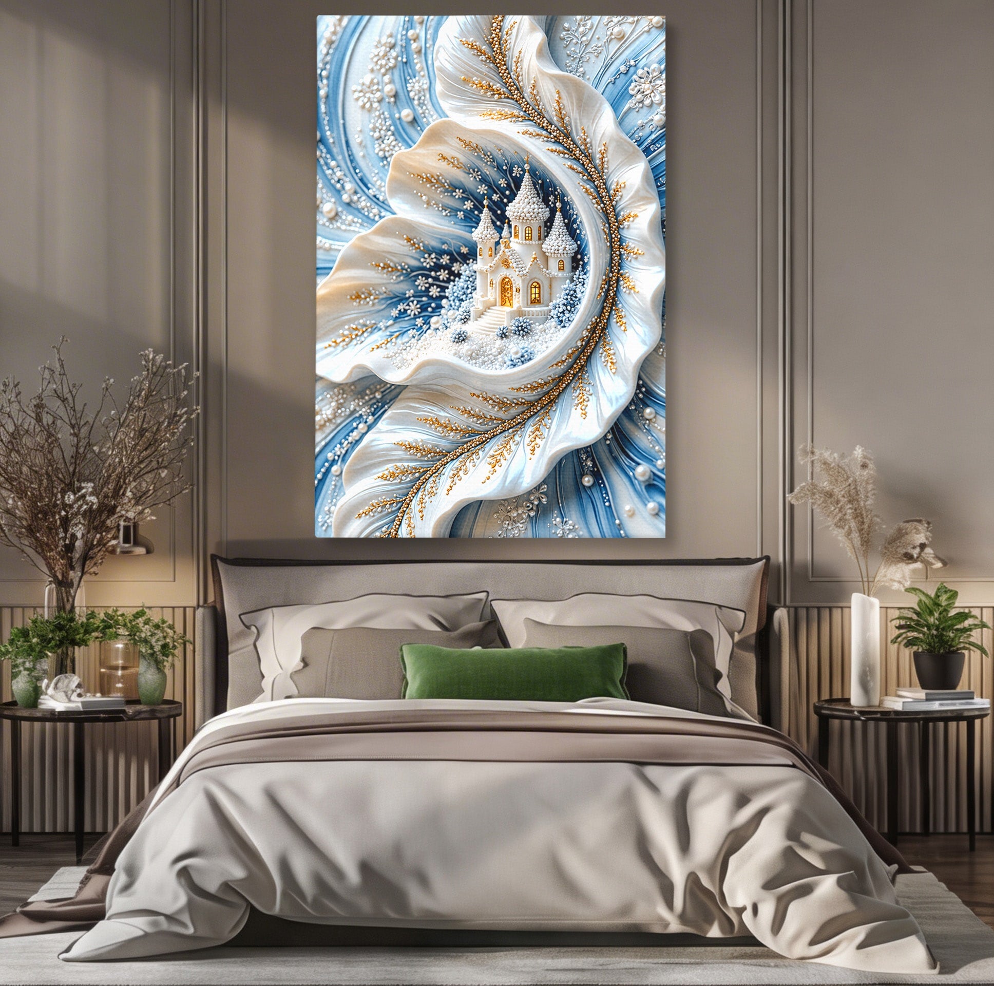 Tablou Canvas Premium LuxCanva® U1191, Castel De Gheata, Iarna, Mistic, Dormitor, Castel, Gheata, Culori Vibrante