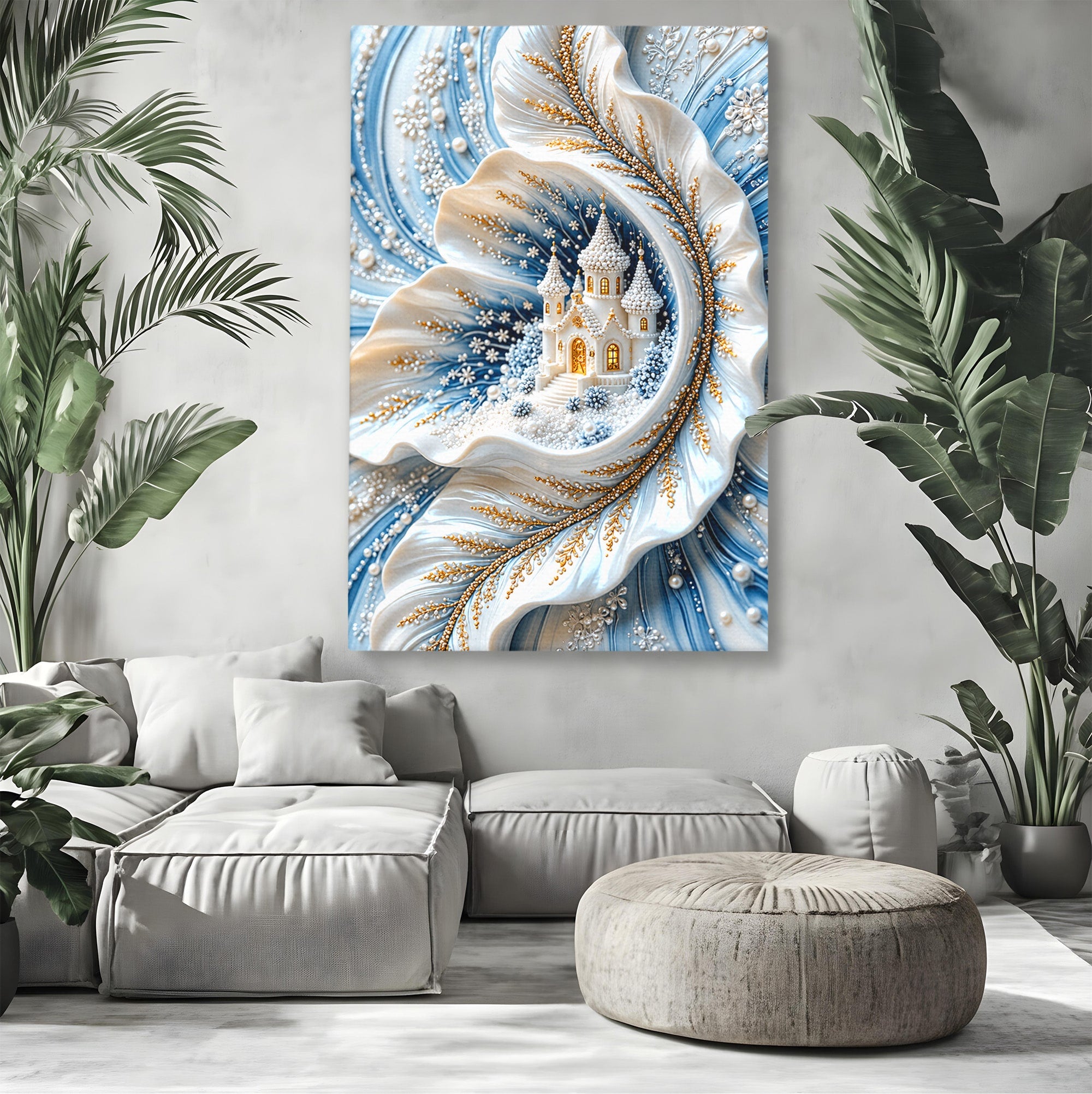 Tablou Canvas Premium LuxCanva® U1191, Castel De Gheata, Iarna, Mistic, Dormitor, Castel, Gheata, Culori Vibrante