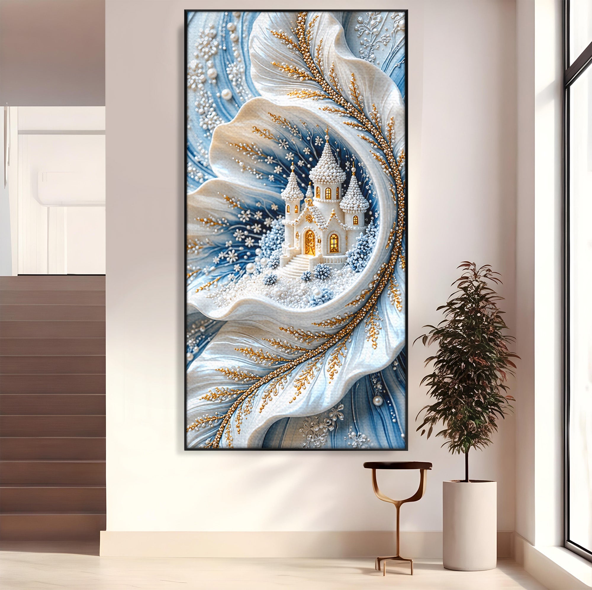 Tablou Canvas Premium LuxCanva® U1191, Castel De Gheata, Iarna, Mistic, Dormitor, Castel, Gheata, Culori Vibrante