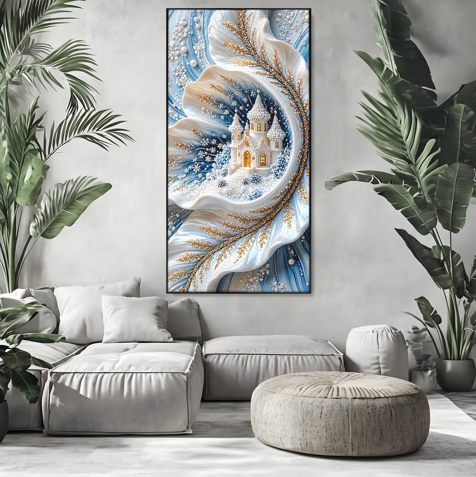 Tablou Canvas Premium LuxCanva® U1191, Castel De Gheata, Iarna, Mistic, Dormitor, Castel, Gheata, Culori Vibrante