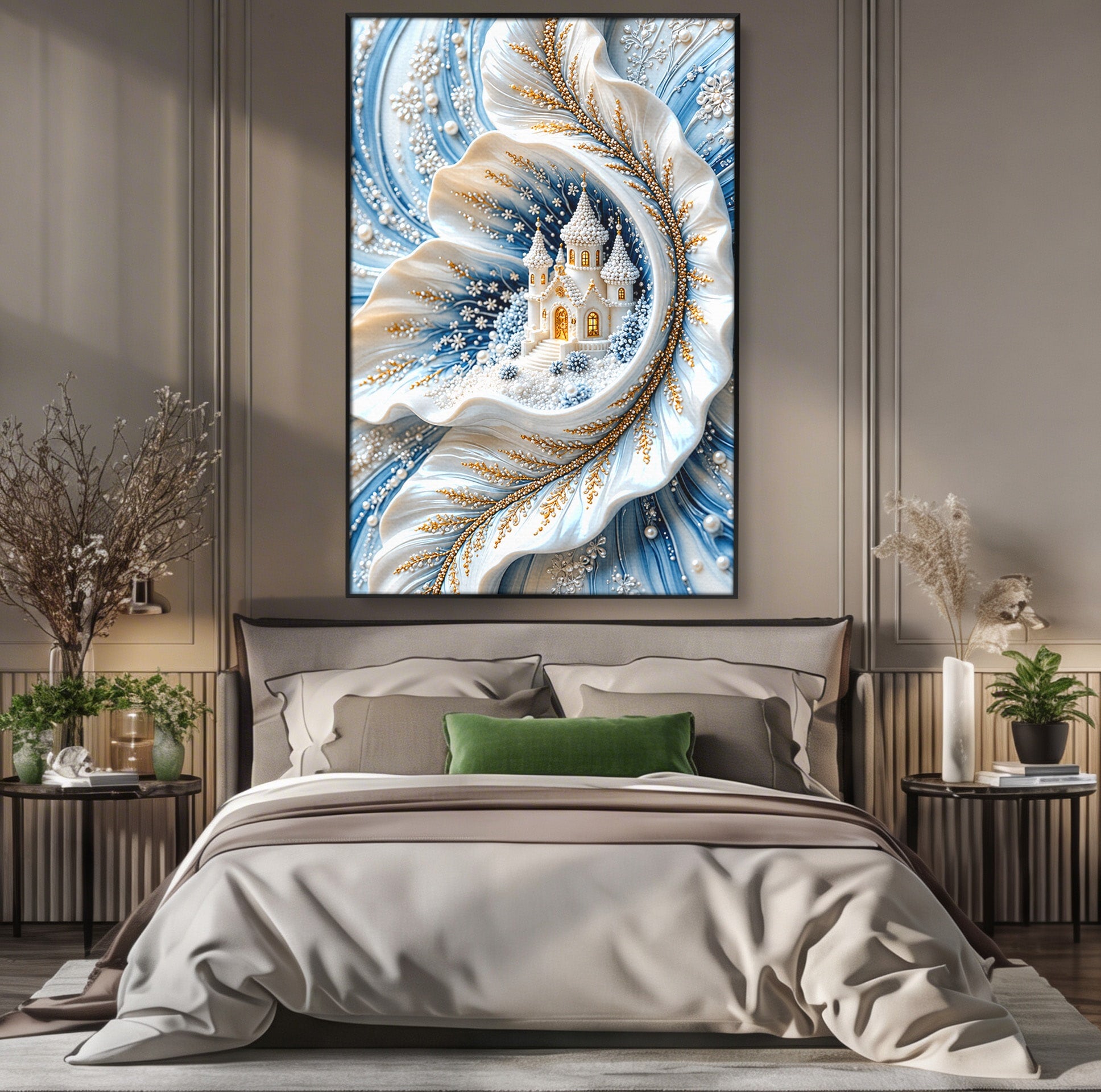 Tablou Canvas Premium LuxCanva® U1191, Castel De Gheata, Iarna, Mistic, Dormitor, Castel, Gheata, Culori Vibrante