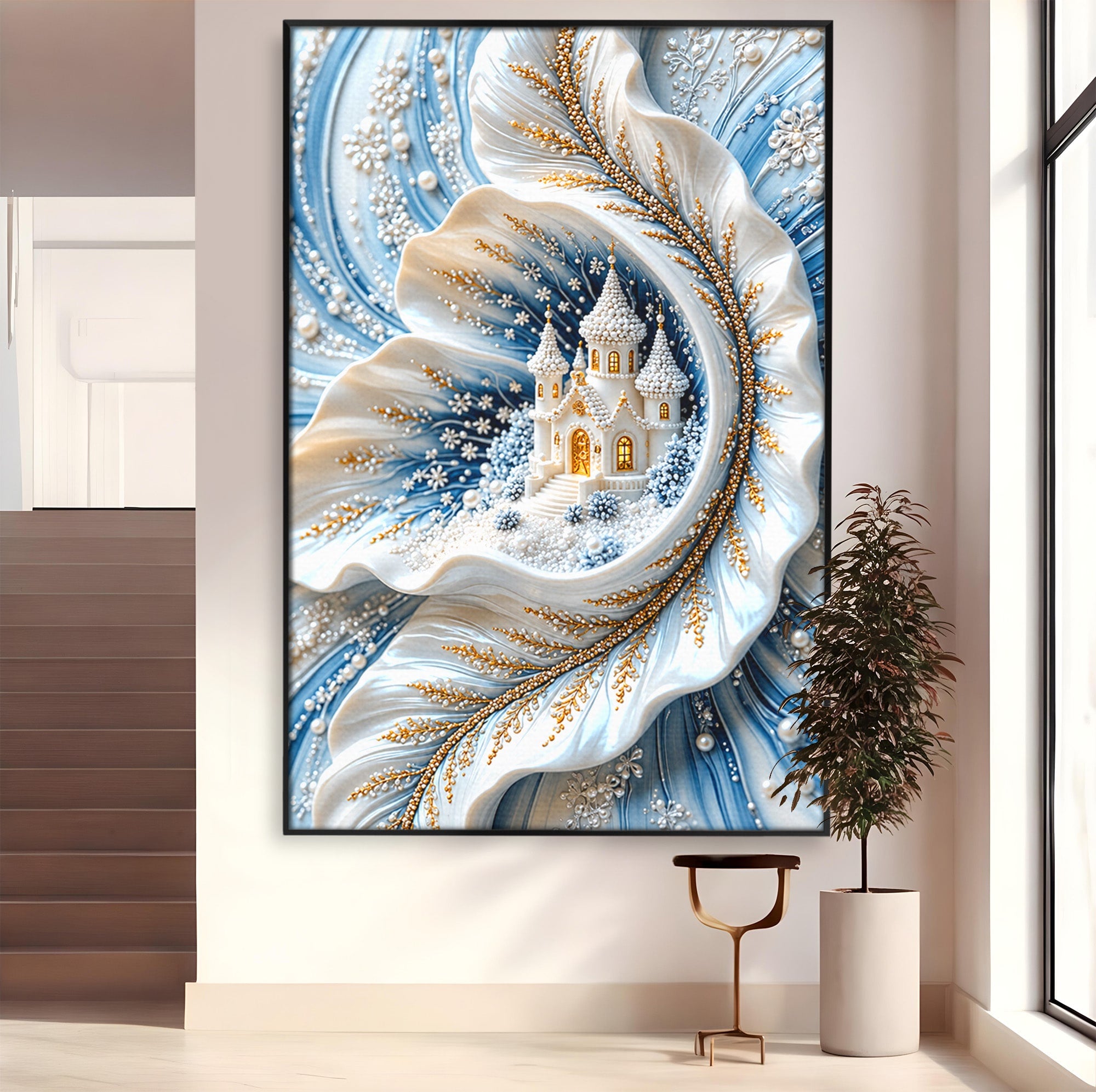 Tablou Canvas Premium LuxCanva® U1191, Castel De Gheata, Iarna, Mistic, Dormitor, Castel, Gheata, Culori Vibrante