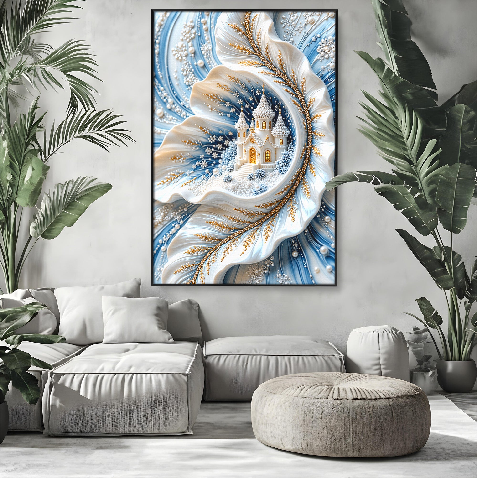 Tablou Canvas Premium LuxCanva® U1191, Castel De Gheata, Iarna, Mistic, Dormitor, Castel, Gheata, Culori Vibrante